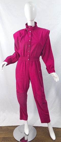 Avant Garde 1980s Hot Pink Magenta Cotton Dolman Sleeve Vintage 80s Jumpsuit