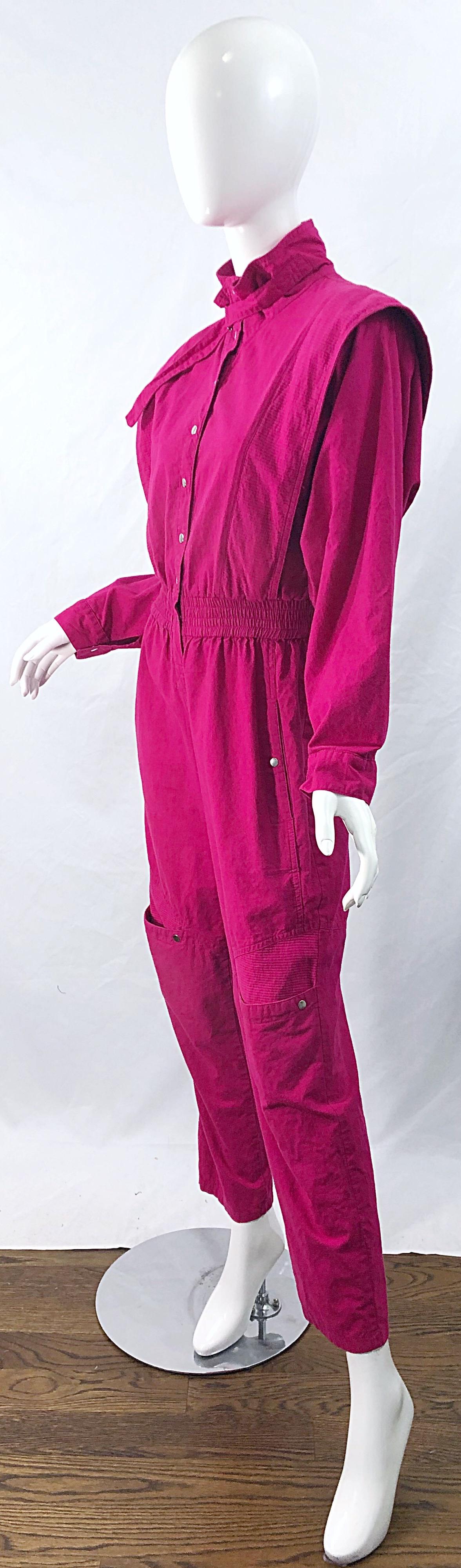 Avantgarde 1980er Vintage 80er Jahre Jumpsuit mit Dolman-Ärmeln aus Baumwolle in Rosa 1