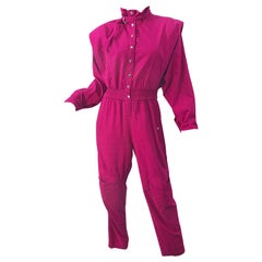 Avant Garde 1980s Hot Pink Magenta Cotton Dolman Sleeve Vintage 80s Jumpsuit 