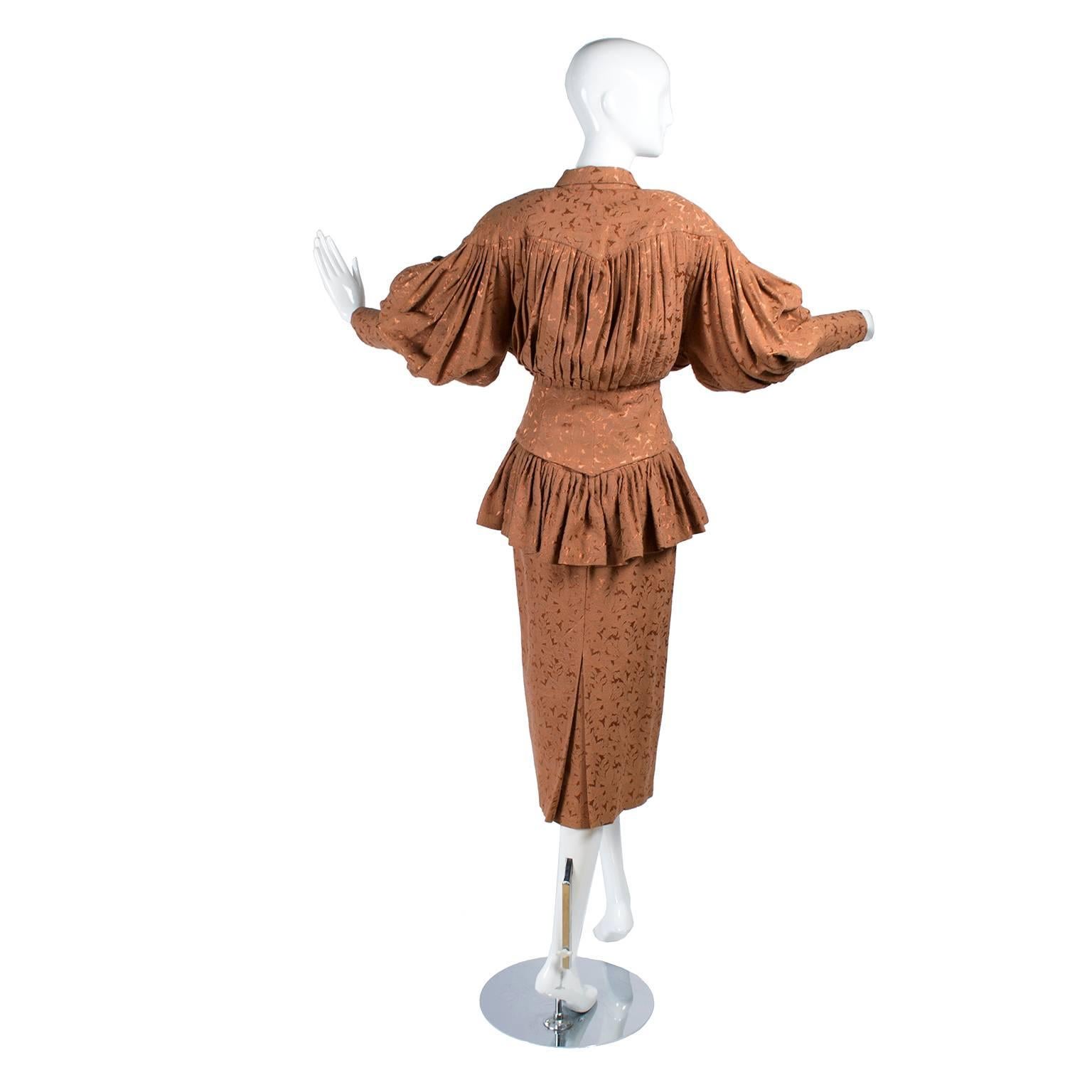 Orange Avant Garde 1980s Norma Kamali Vintage Copper Dress 2 pc Skirt & Jacket Suit