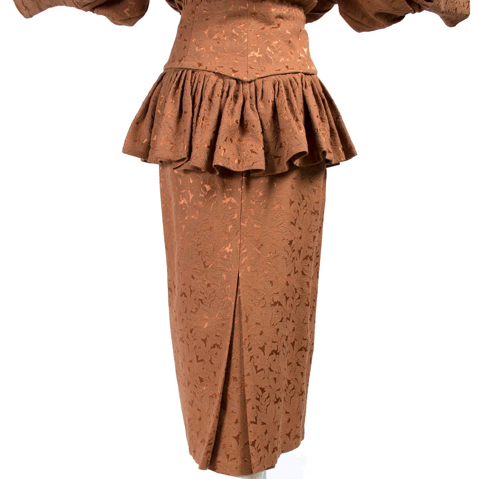 Avant Garde 1980s Norma Kamali Vintage Copper Dress 2 pc Skirt & Jacket Suit 1