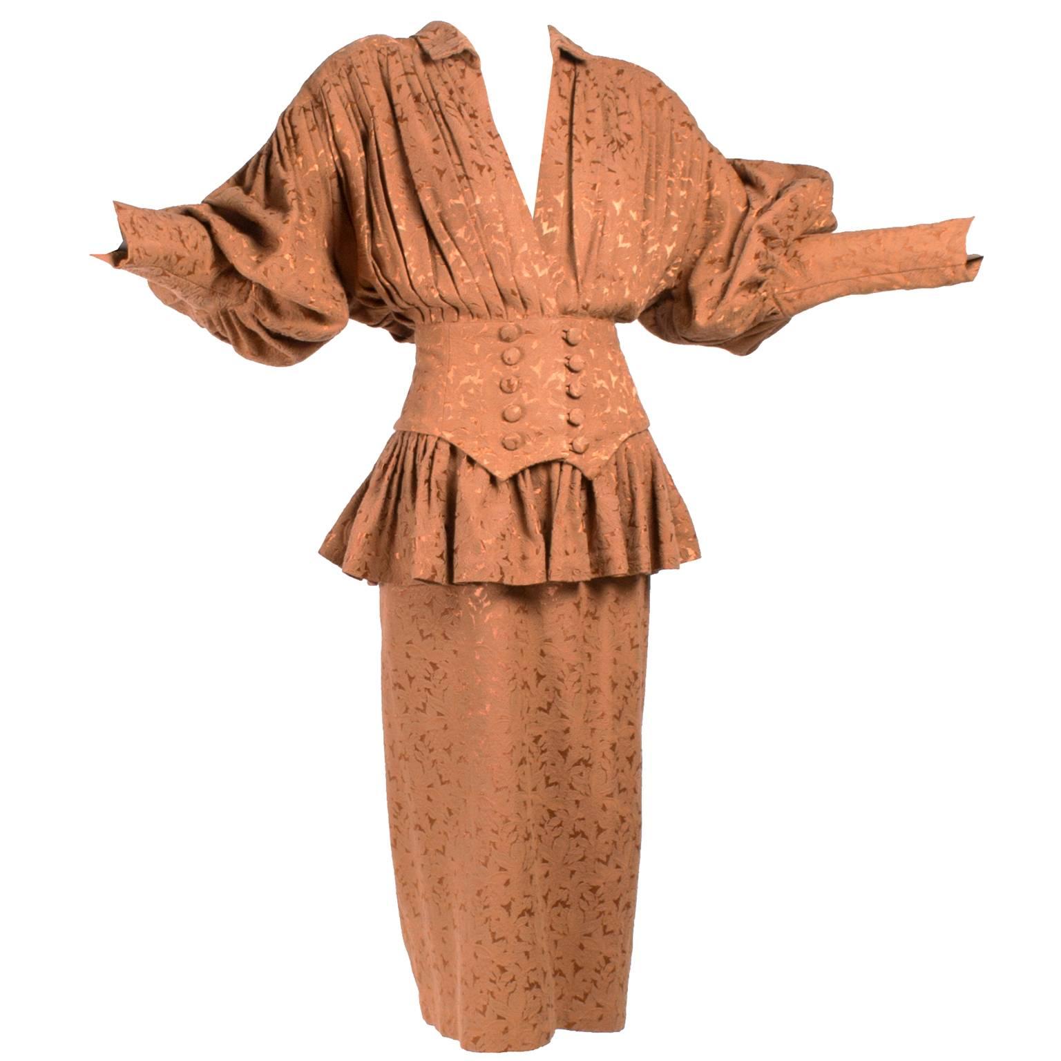 Avant Garde 1980s Norma Kamali Vintage Copper Dress 2 pc Skirt & Jacket Suit