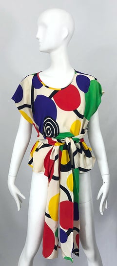 Avant Garde 1980s Parisian French Made Two Piece Silk Vintage 80s Blouse Set