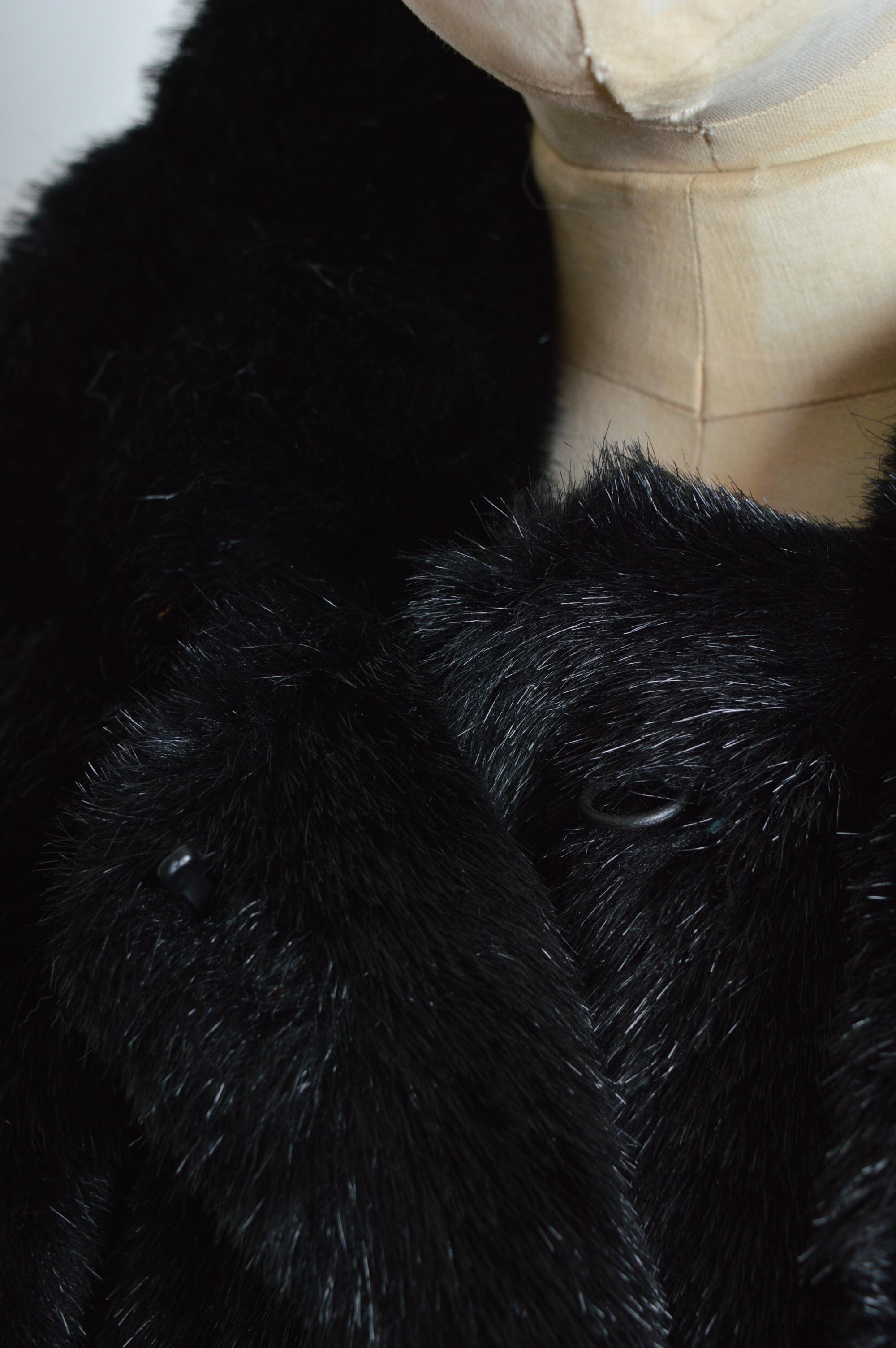 Avant Garde 1990’s Black Parisian Cropped Faux Fur Coat with Pom Poms For Sale 9