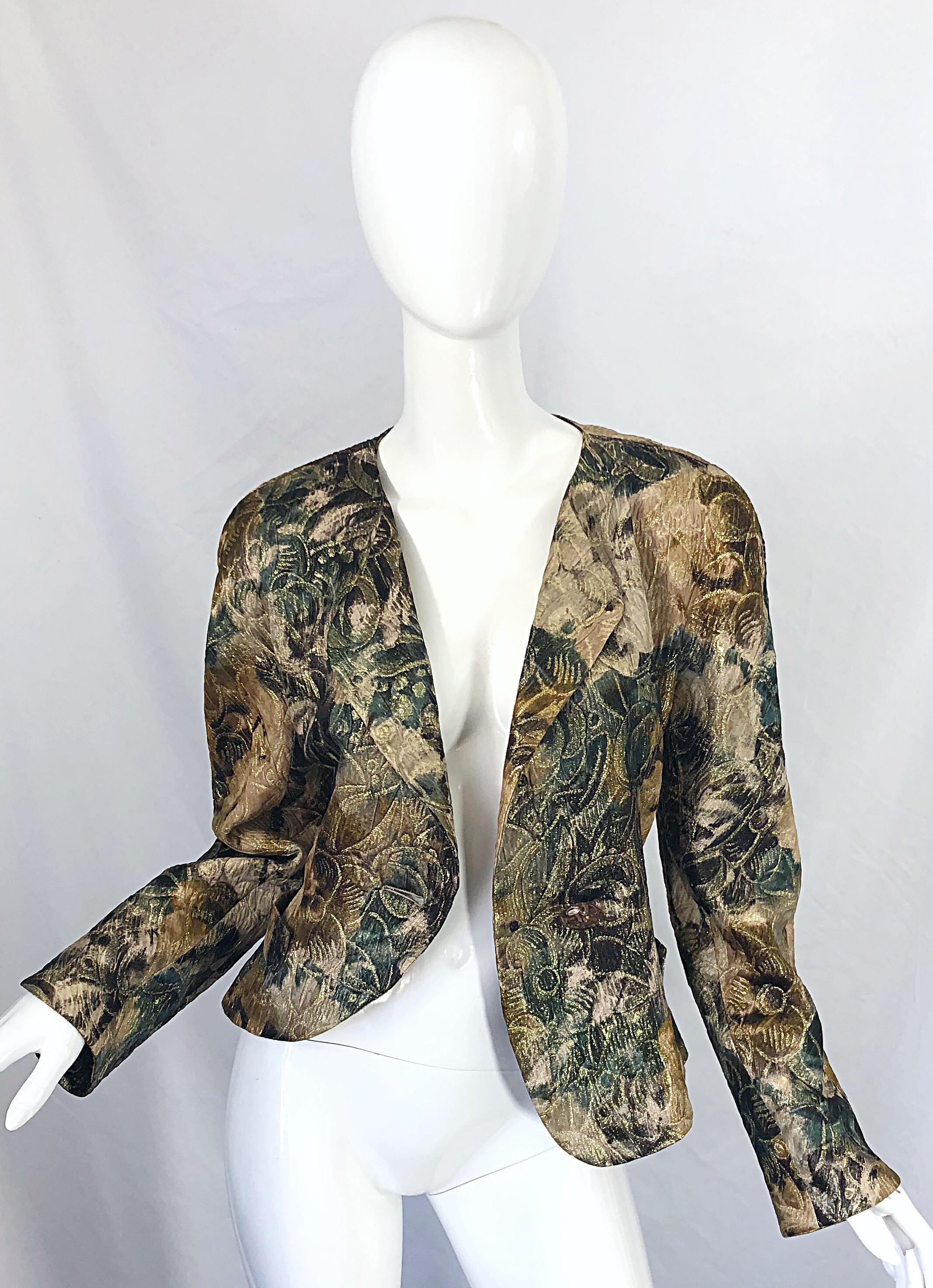 Avant Garde 1990s Krizia Metallic Asymmetrical Vintage 90s Silk Skirt Suit  5