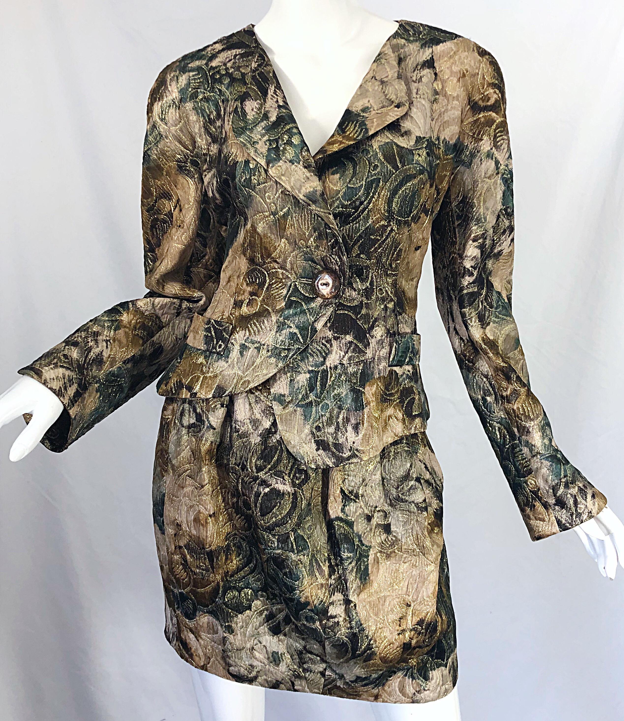 Avant Garde 1990s Krizia Metallic Asymmetrical Vintage 90s Silk Skirt Suit  For Sale 5