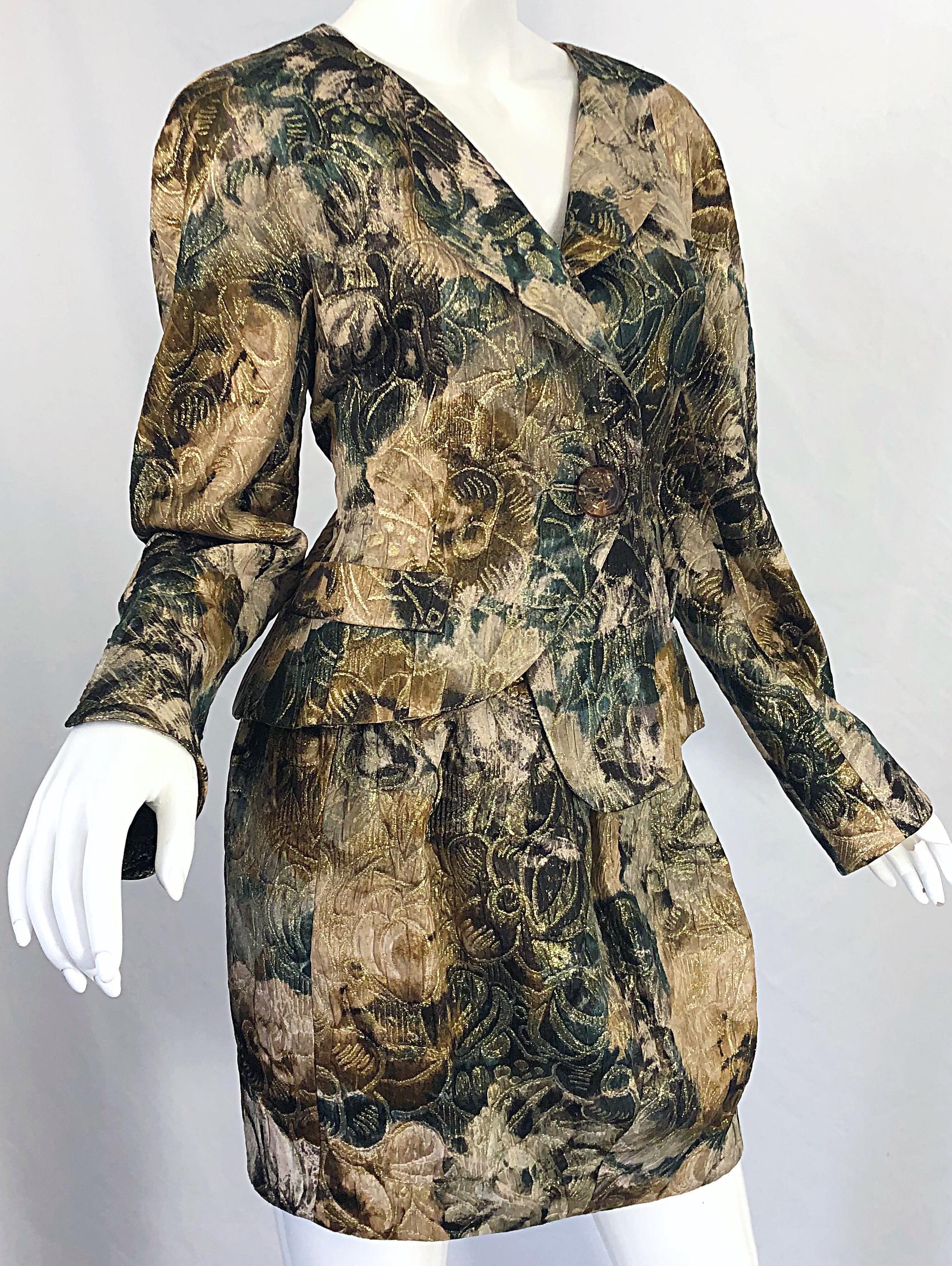 Avant Garde 1990s Krizia Metallic Asymmetrical Vintage 90s Silk Skirt Suit  For Sale 6