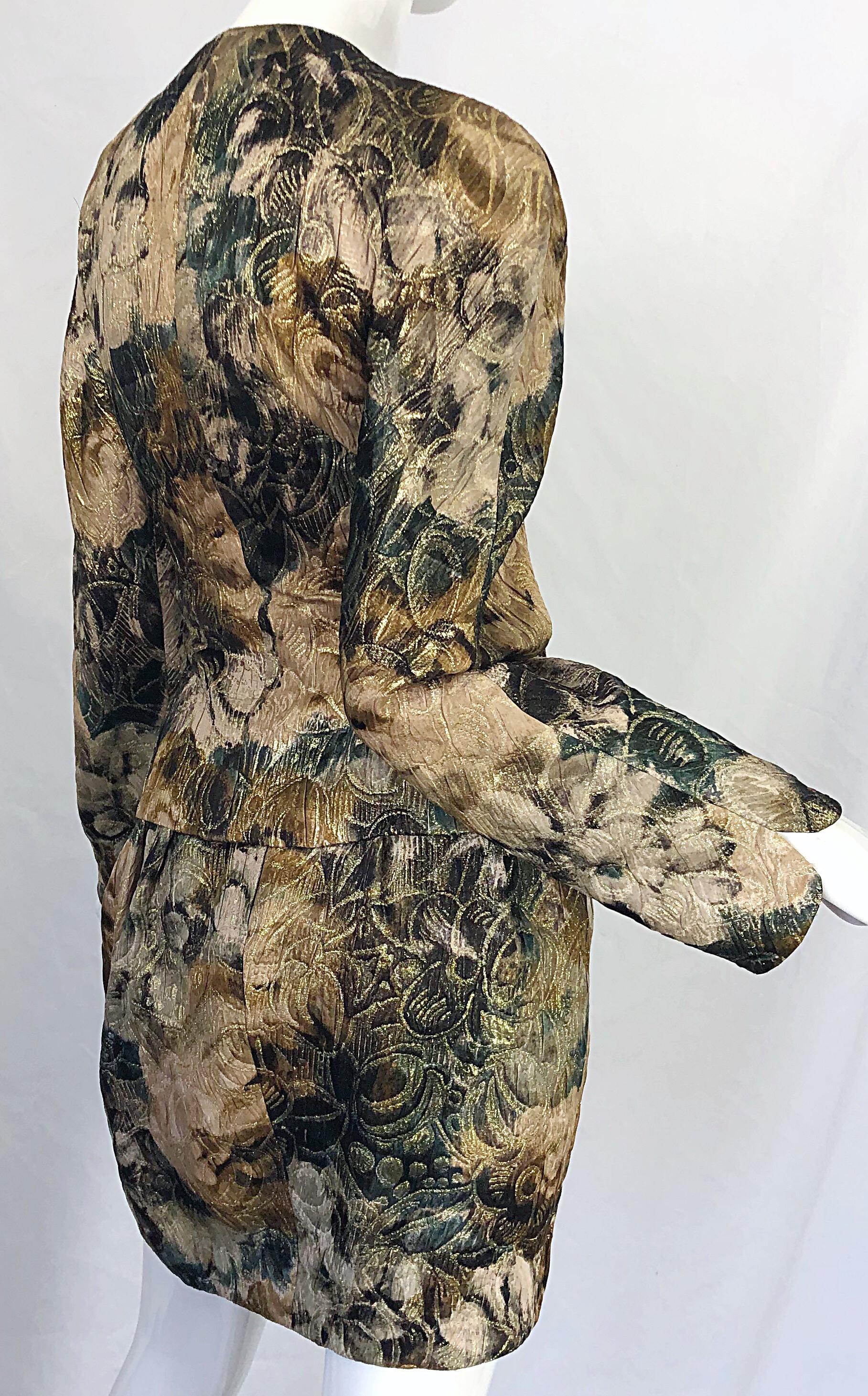 Avant Garde 1990s Krizia Metallic Asymmetrical Vintage 90s Silk Skirt Suit For Sale 7