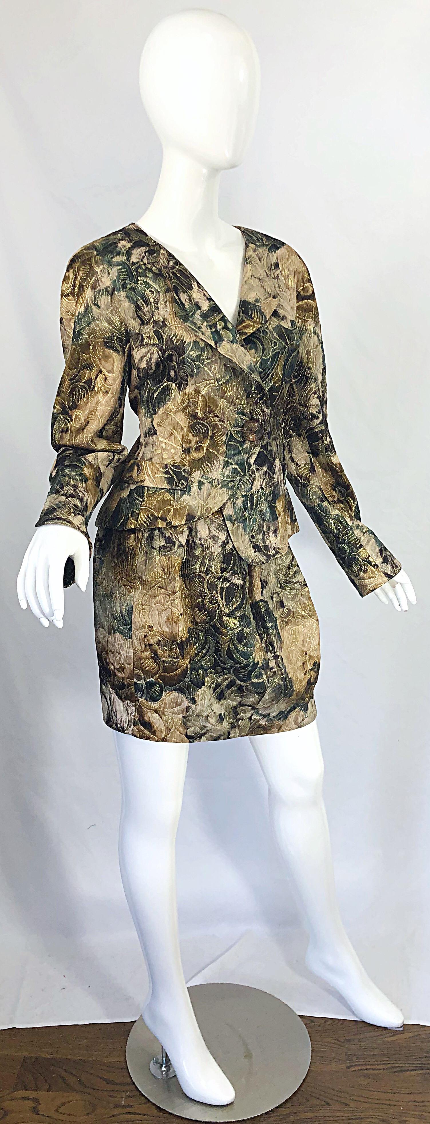 Avant Garde 1990s Krizia Metallic Asymmetrical Vintage 90s Silk Skirt Suit  9