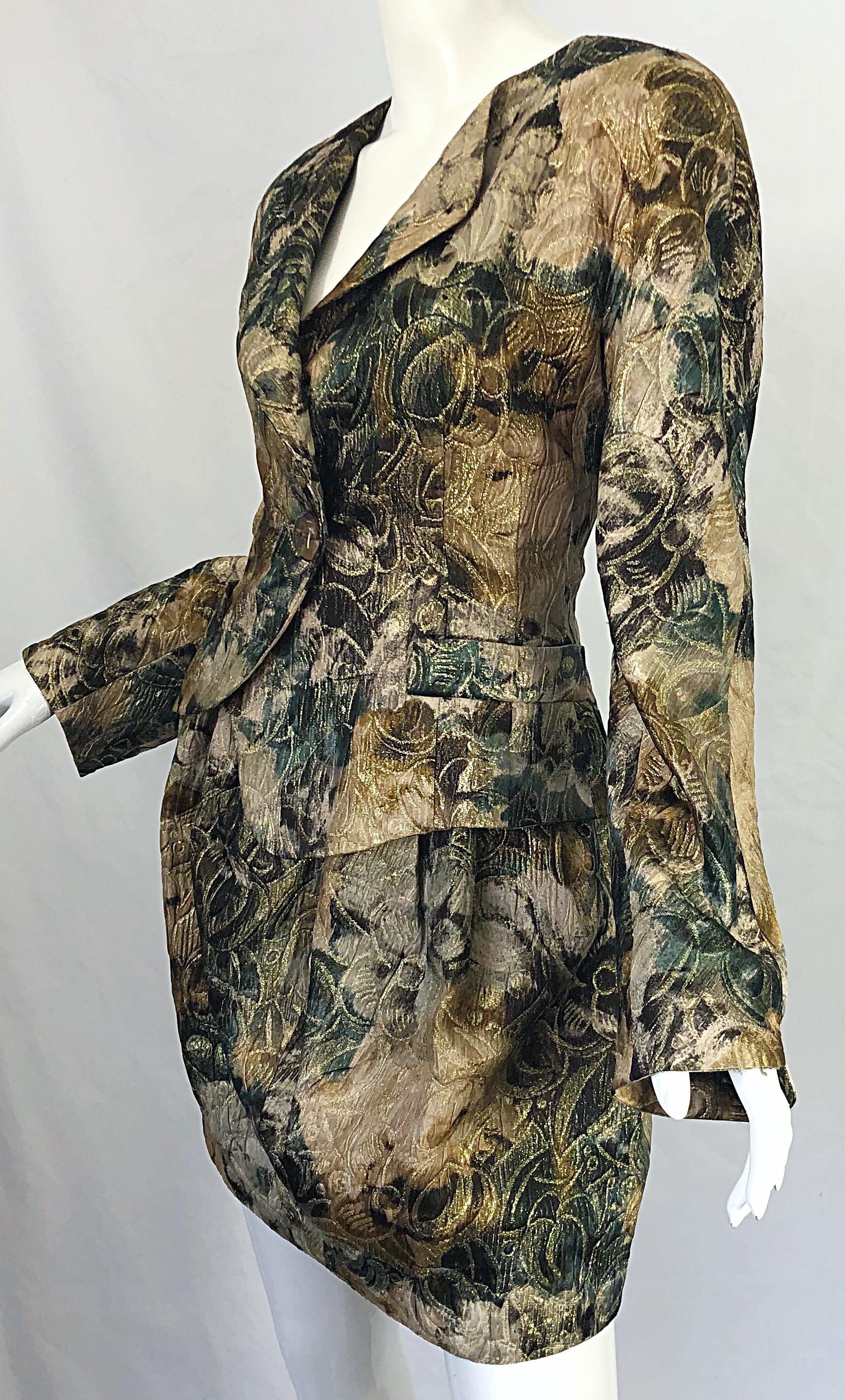 Avant Garde 1990s Krizia Metallic Asymmetrical Vintage 90s Silk Skirt Suit  For Sale 9