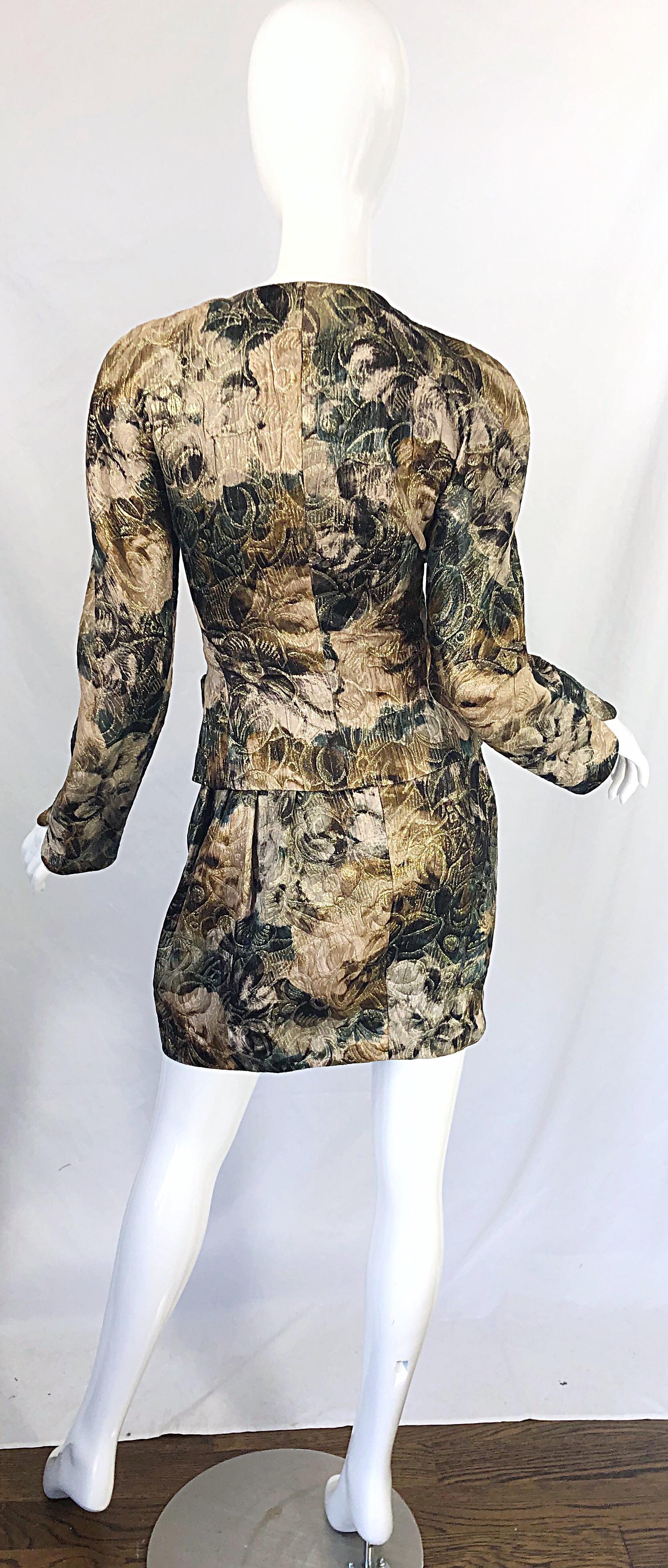 Avant Garde 1990s Krizia Metallic Asymmetrical Vintage 90s Silk Skirt Suit For Sale 10