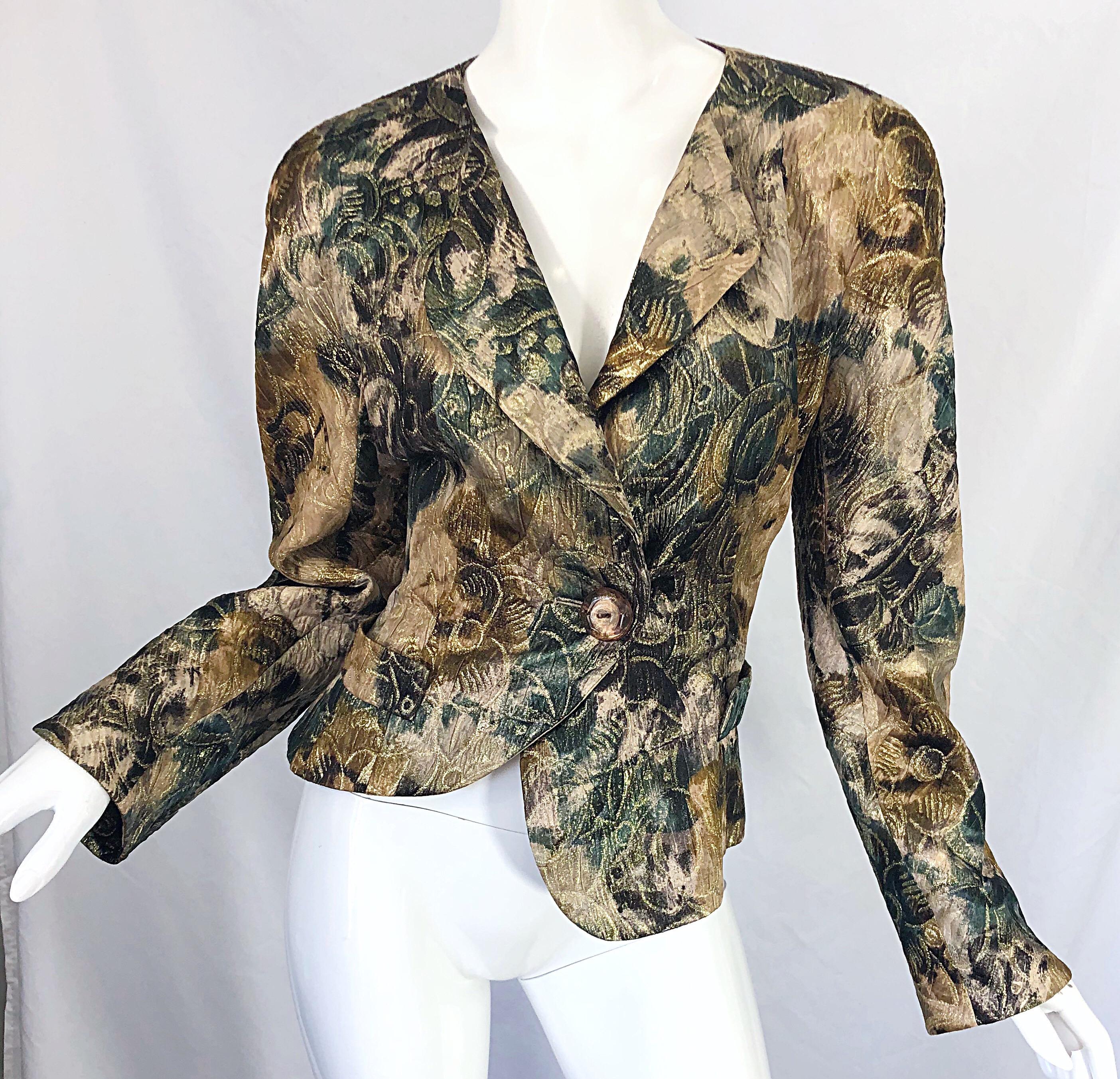 Avant Garde 1990s Krizia Metallic Asymmetrical Vintage 90s Silk Skirt Suit  For Sale 11