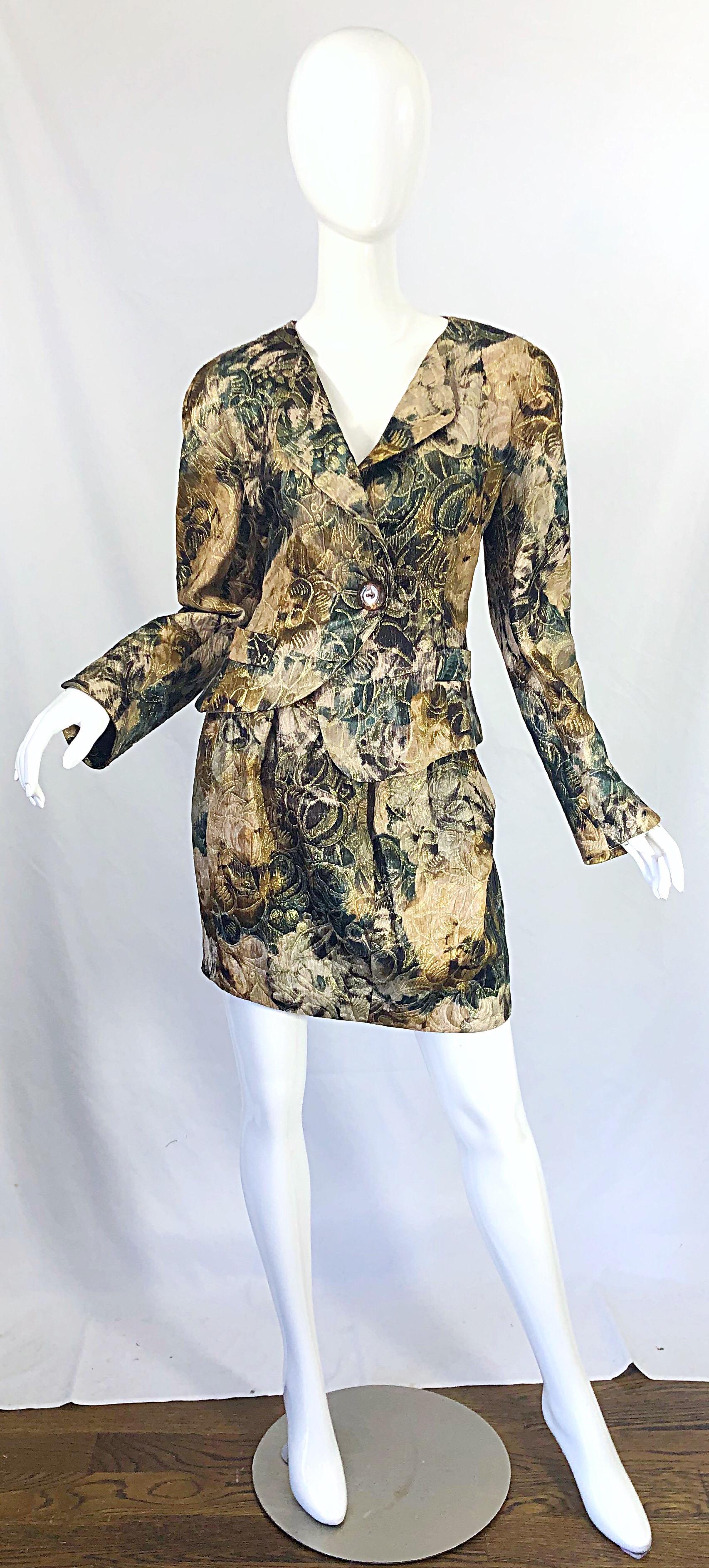 Avant Garde 1990s Krizia Metallic Asymmetrical Vintage 90s Silk Skirt Suit  13