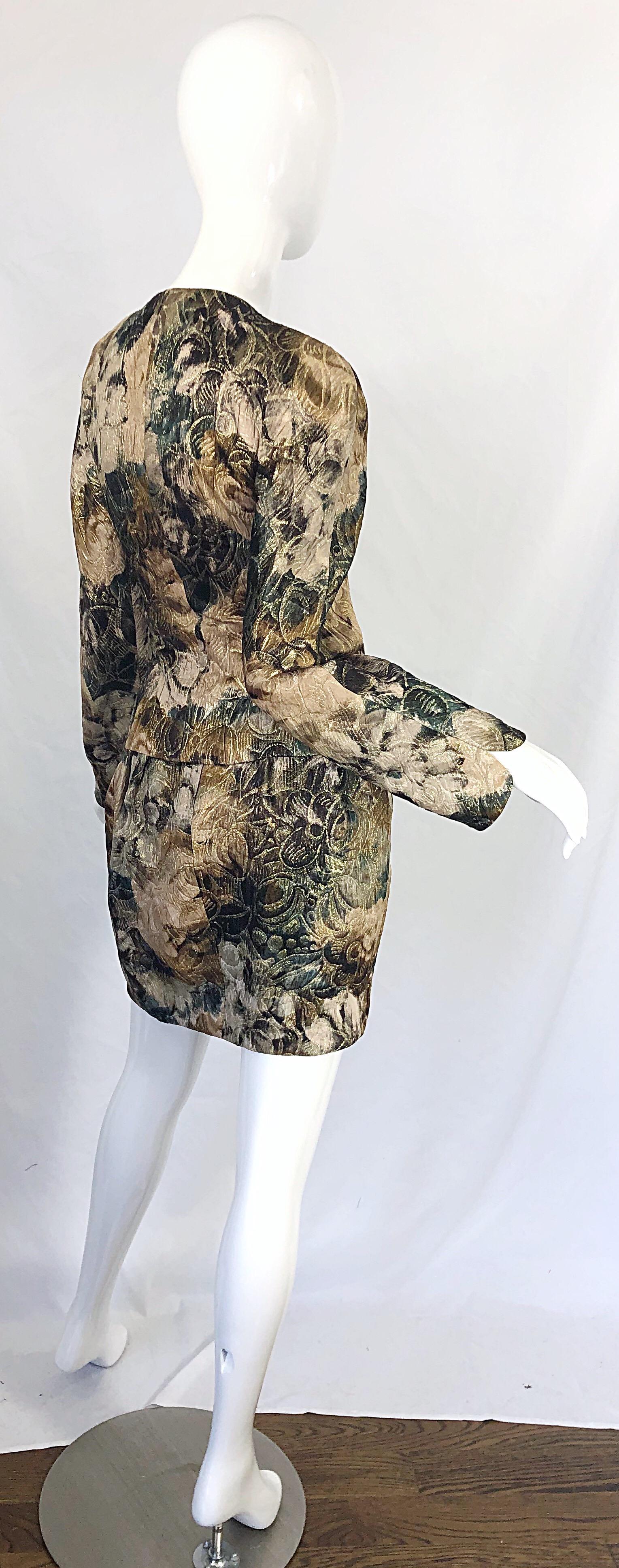 Women's Avant Garde 1990s Krizia Metallic Asymmetrical Vintage 90s Silk Skirt Suit  For Sale