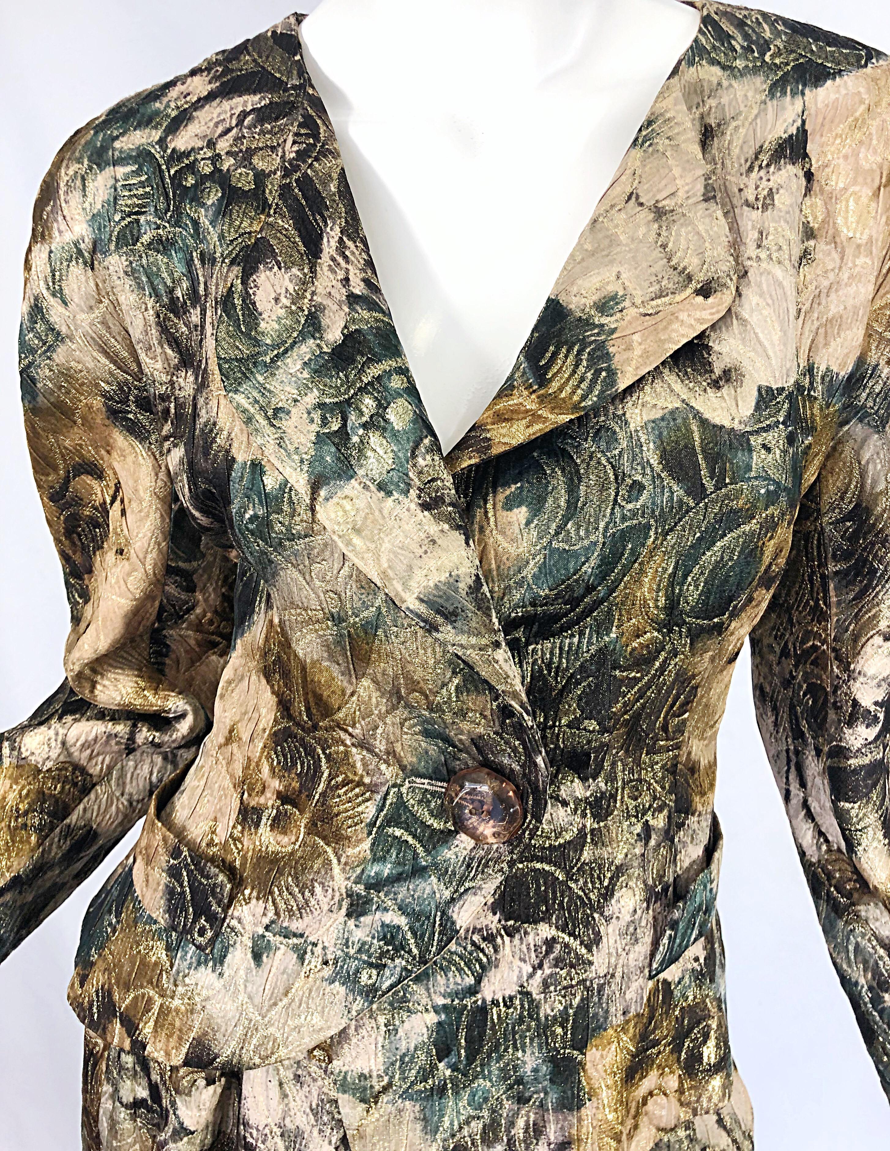 Avant Garde 1990s Krizia Metallic Asymmetrical Vintage 90s Silk Skirt Suit  For Sale 1