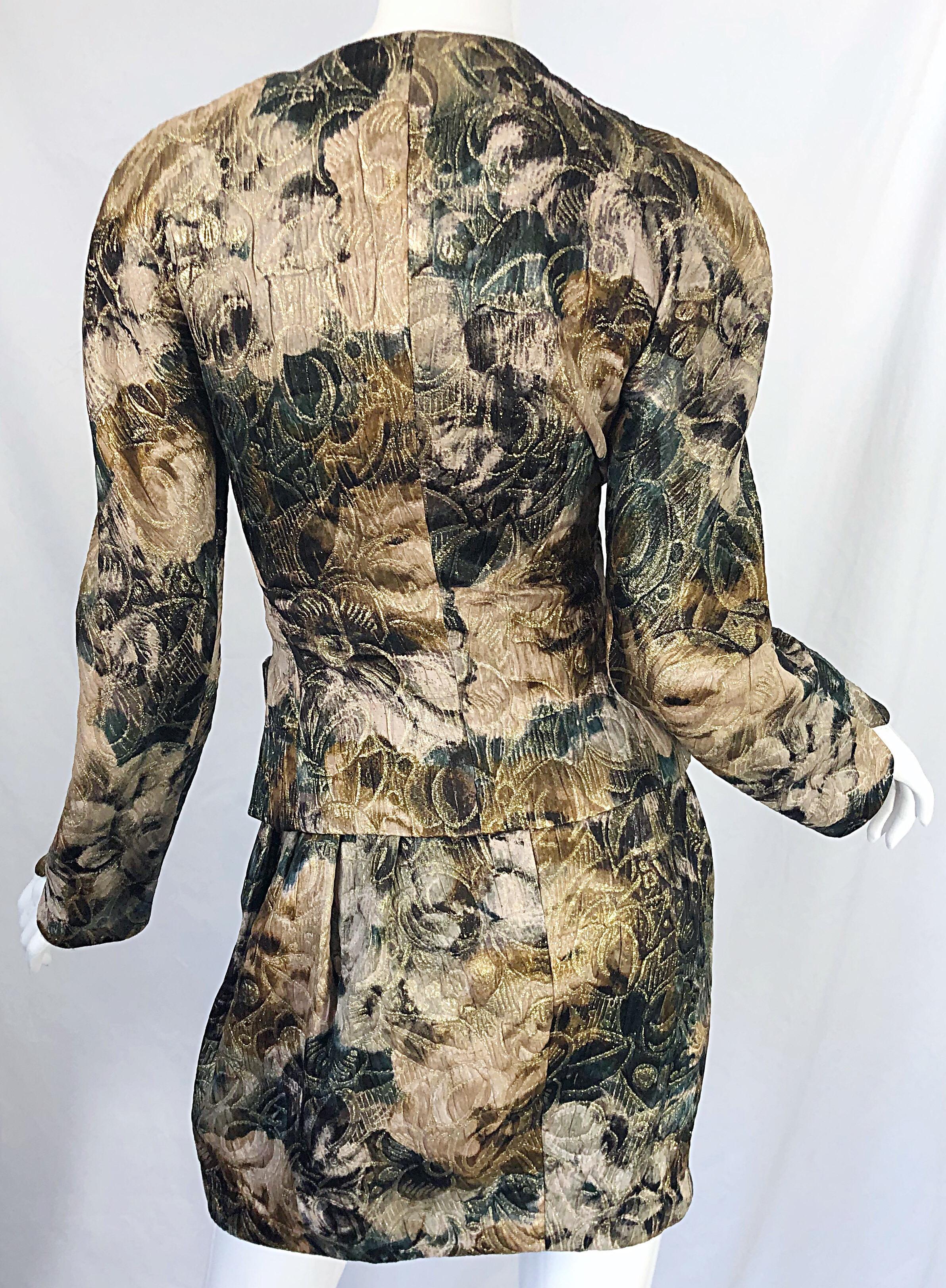 Avant Garde 1990s Krizia Metallic Asymmetrical Vintage 90s Silk Skirt Suit For Sale 3