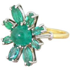 Avant Garde 2.98 Carat Cabochon and Marquise Cut Emerald Ring, circa 1970