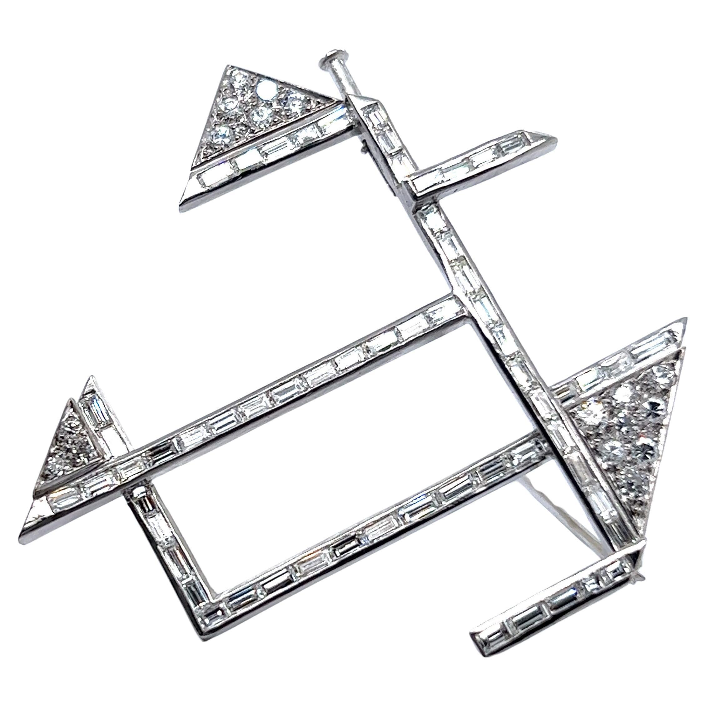 Avant-Garde Brooch with Diamonds in Platinum 950 For Sale