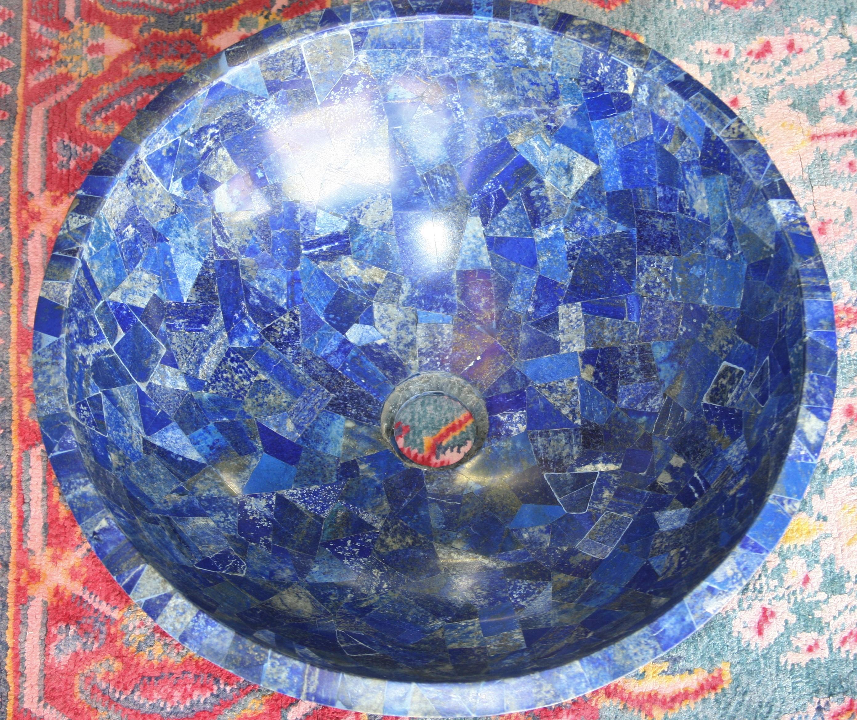 Lapis Lazuli Avant Garde Custom Handcrafted Semi-Precious Stone Bathroom Sink For Sale