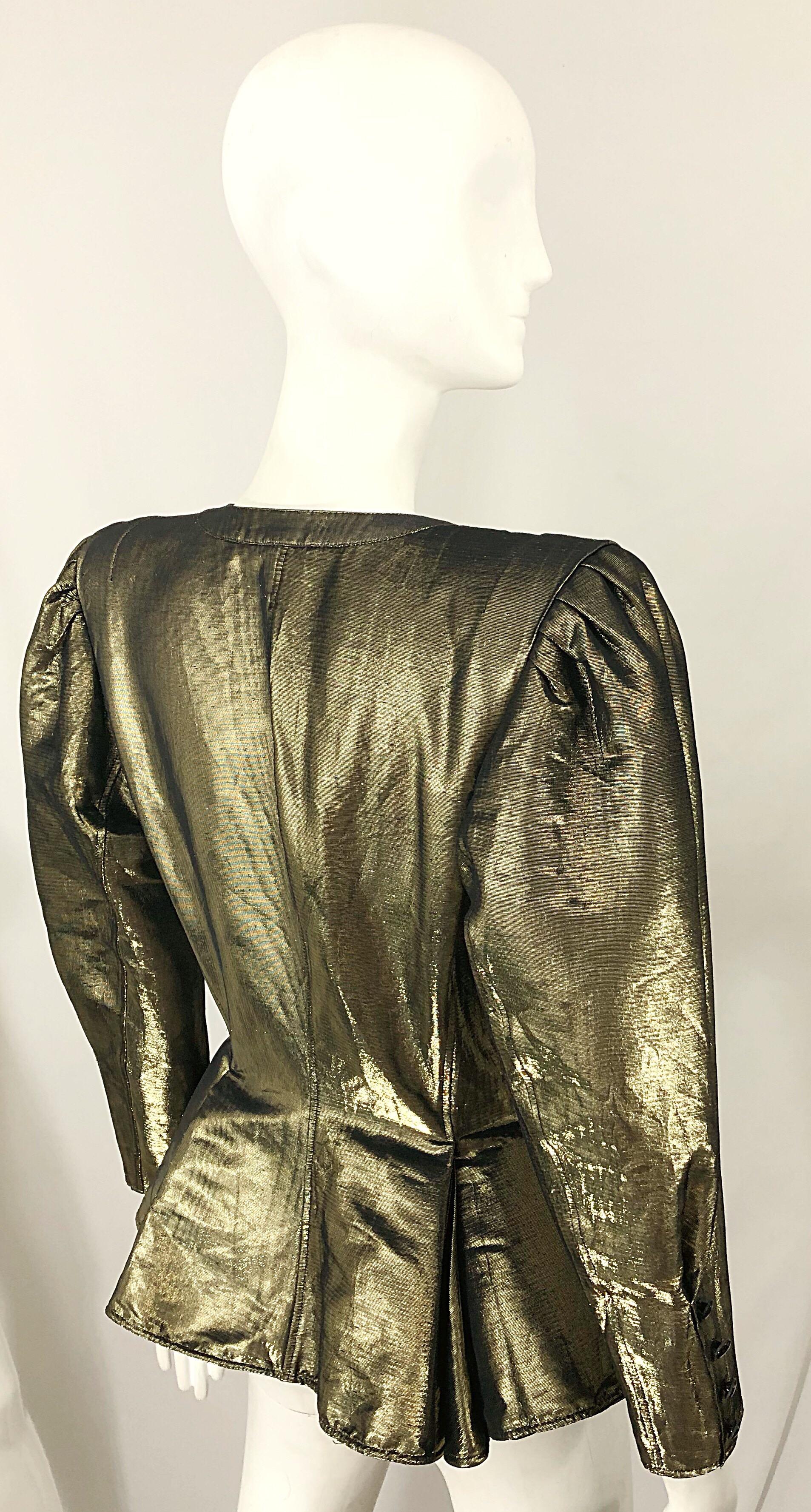 Avant Garde Emanuel Ungaro 1980s Gold Silk Metallic Vintage Peplum 80s Jacket 3