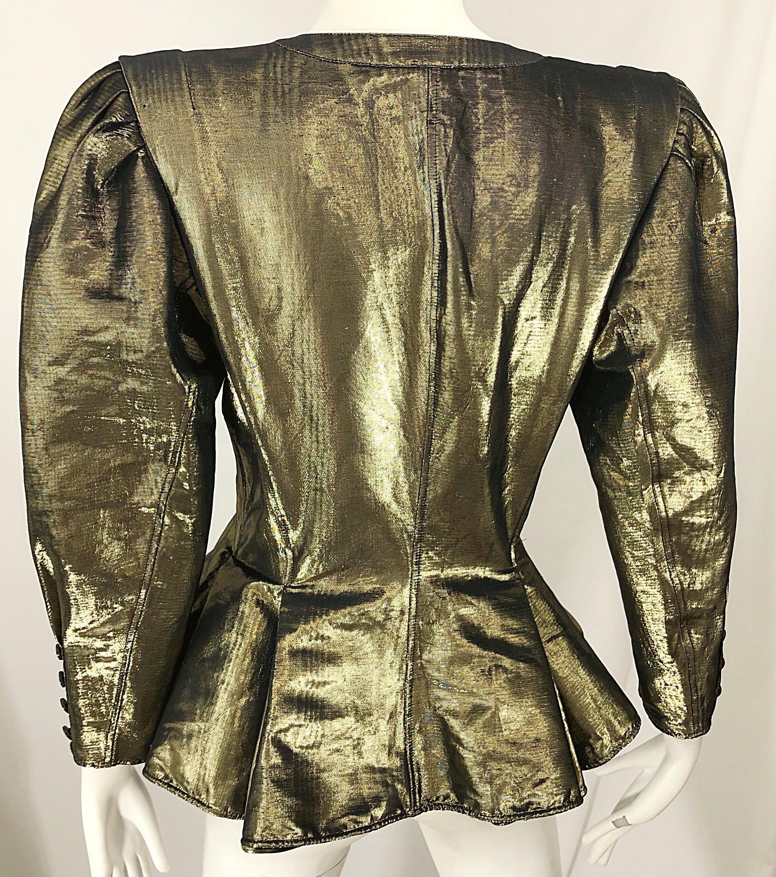 Avant Garde Emanuel Ungaro 1980s Gold Silk Metallic Vintage Peplum 80s Jacket 6