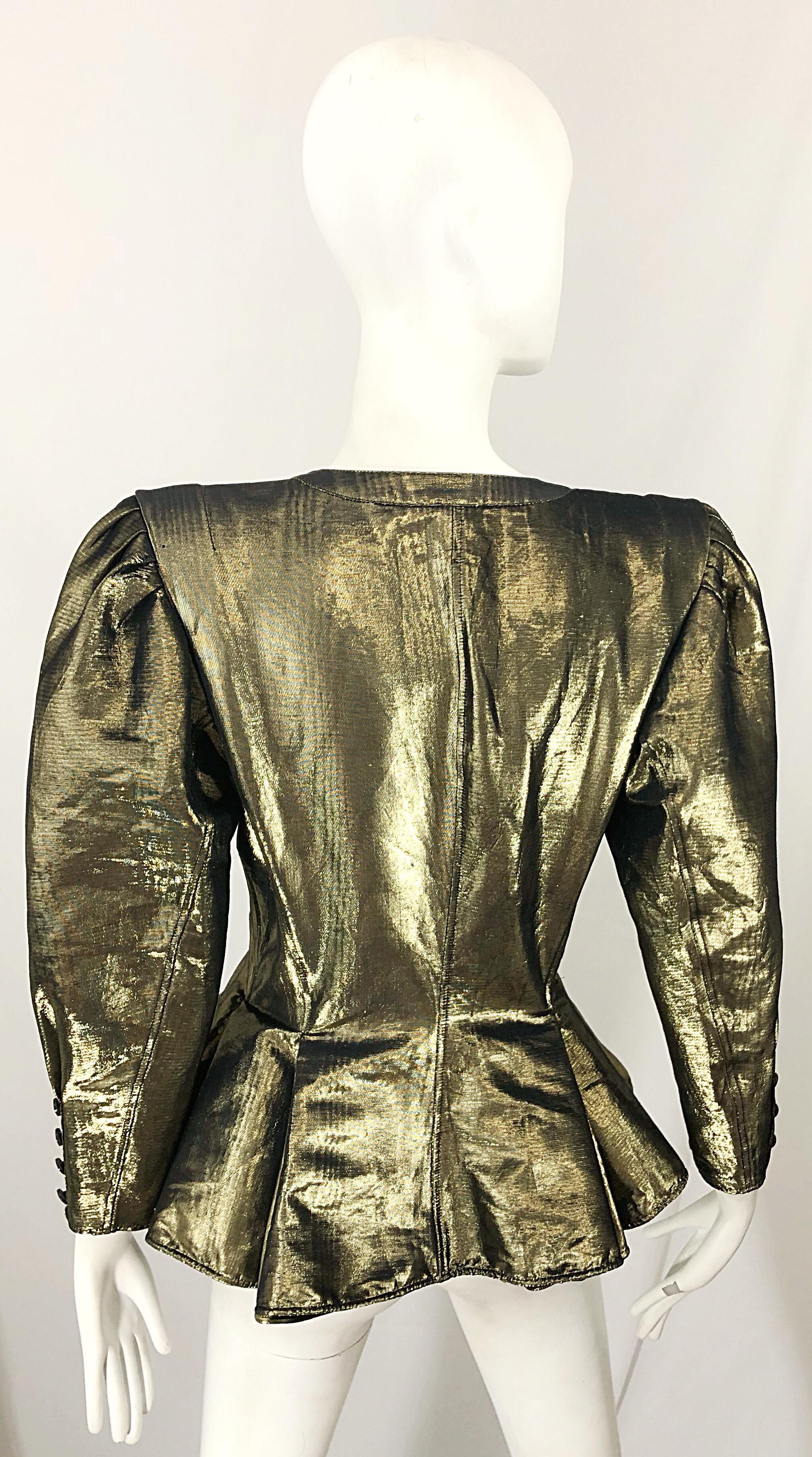 Avant Garde Emanuel Ungaro 1980s Gold Silk Metallic Vintage Peplum 80s Jacket 9