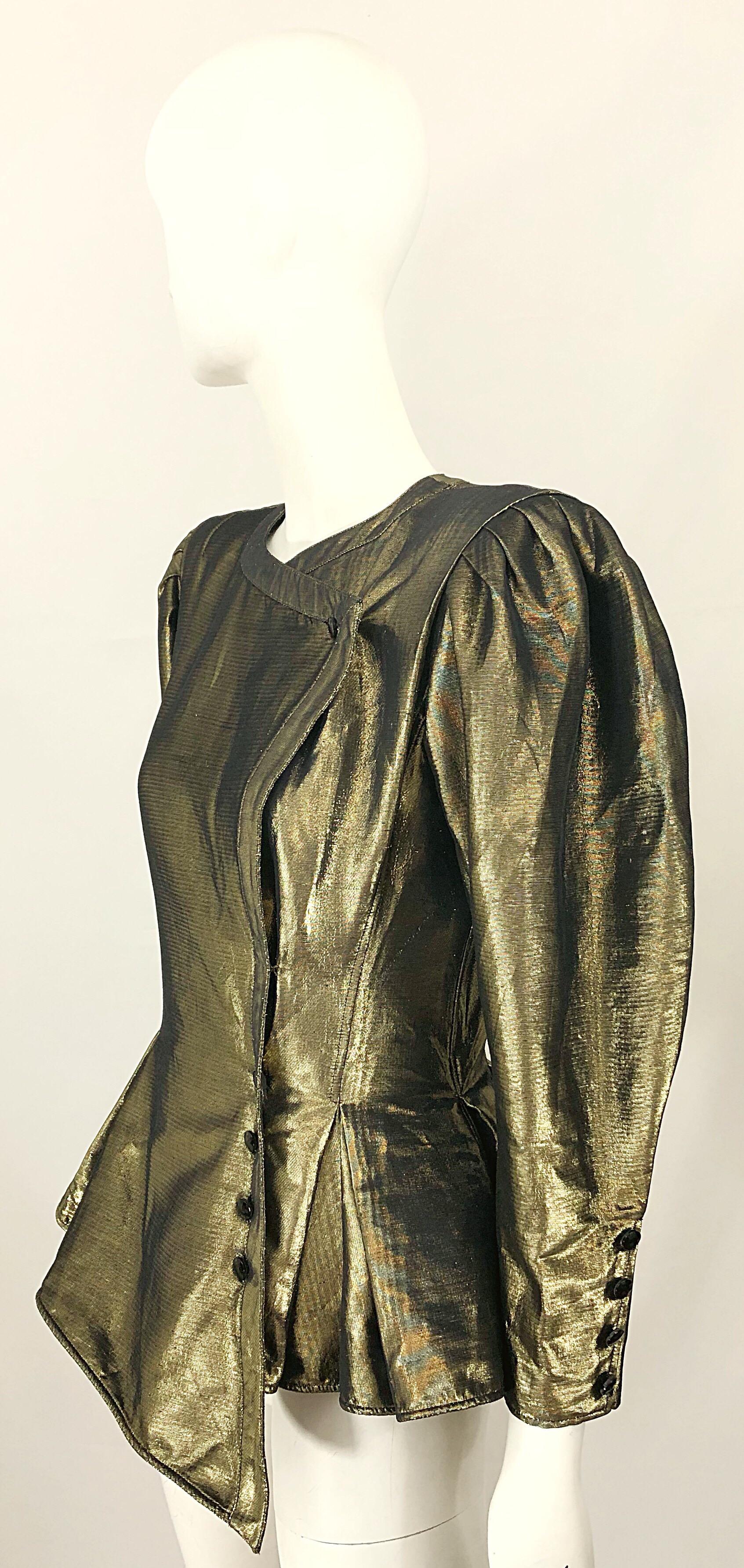 Avant Garde Emanuel Ungaro 1980s Gold Silk Metallic Vintage Peplum 80s Jacket 10