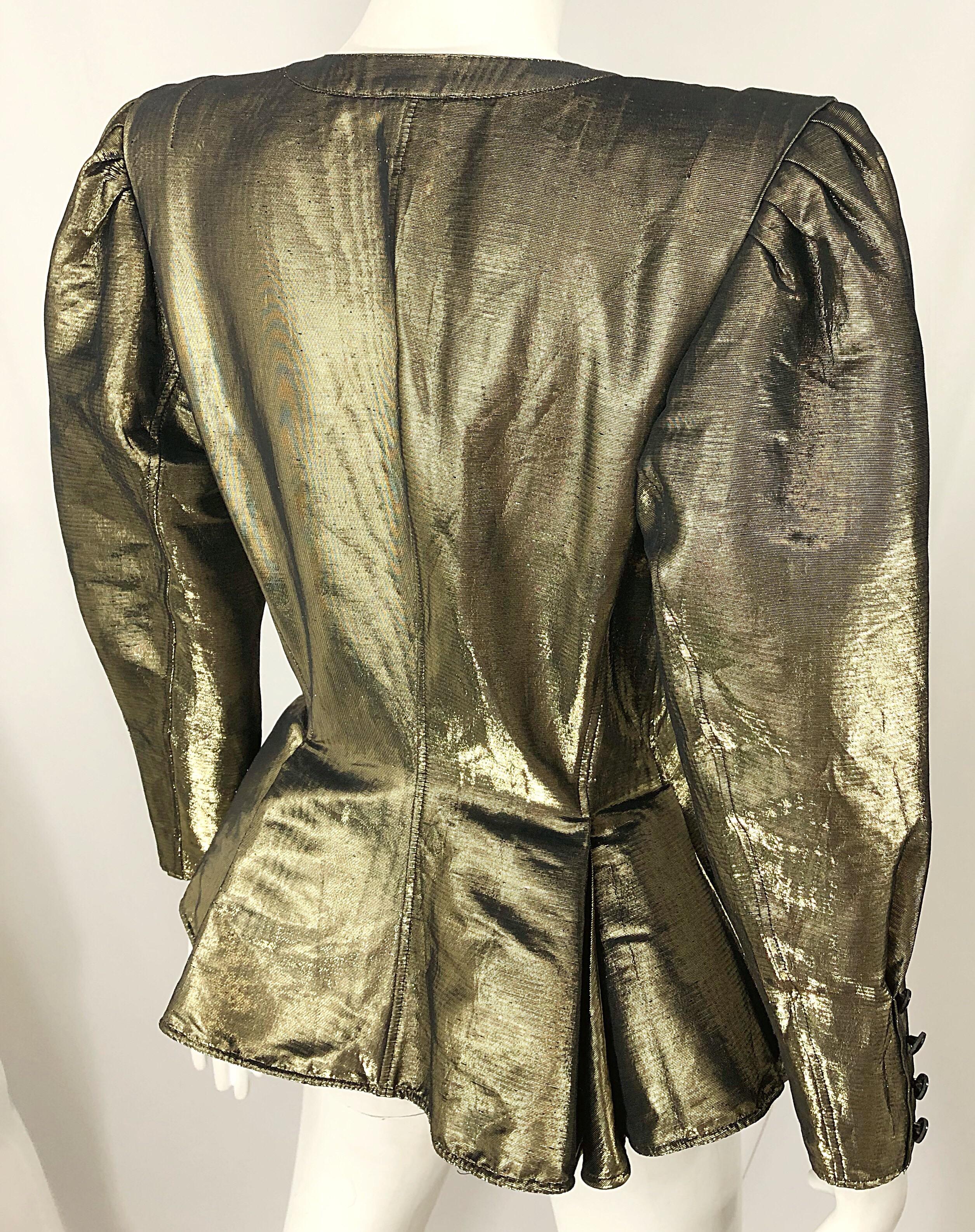 Avant Garde Emanuel Ungaro 1980s Gold Silk Metallic Vintage Peplum 80s Jacket 11
