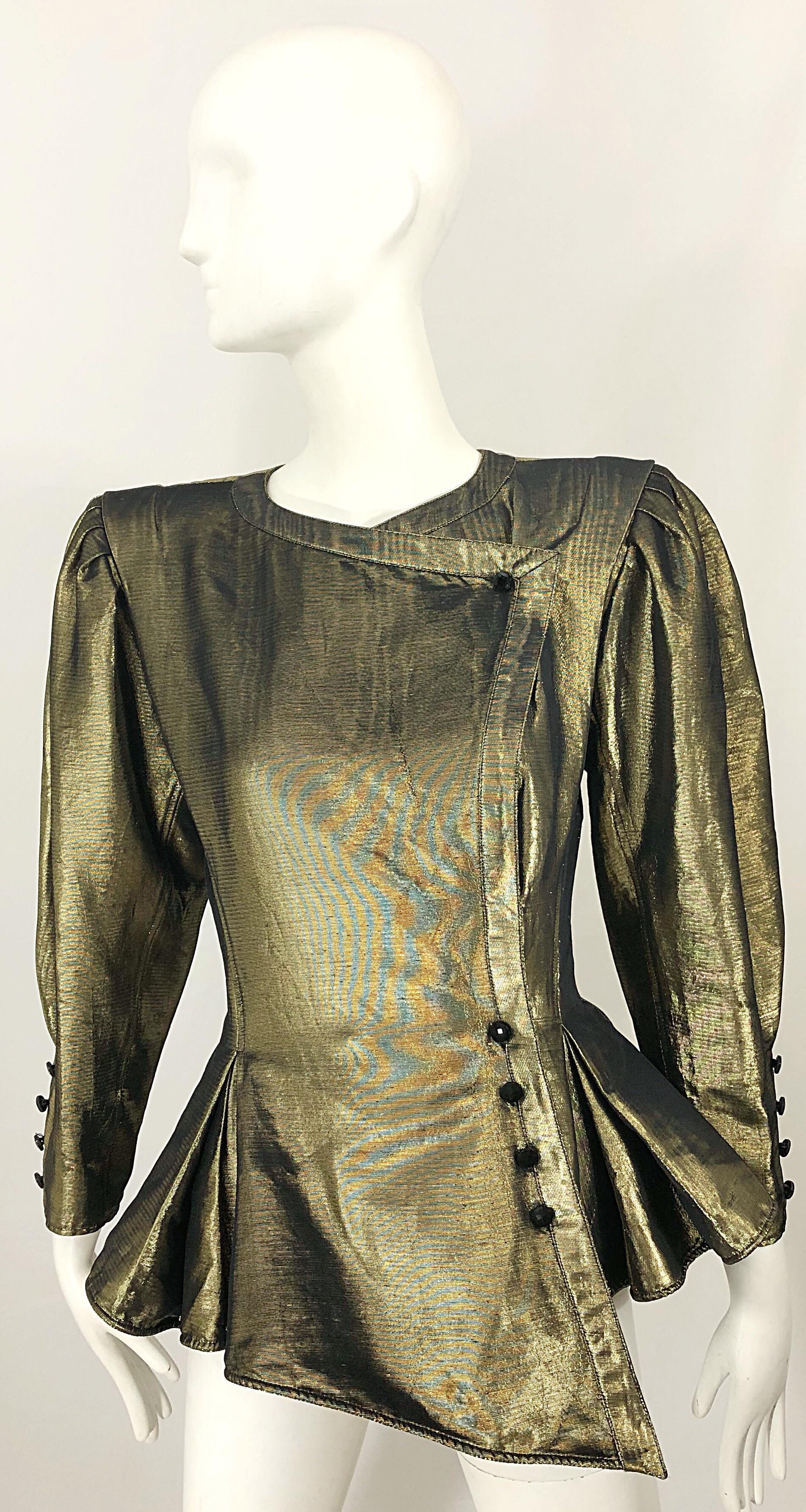 Avant Garde Emanuel Ungaro 1980s Gold Silk Metallic Vintage Peplum 80s Jacket 12