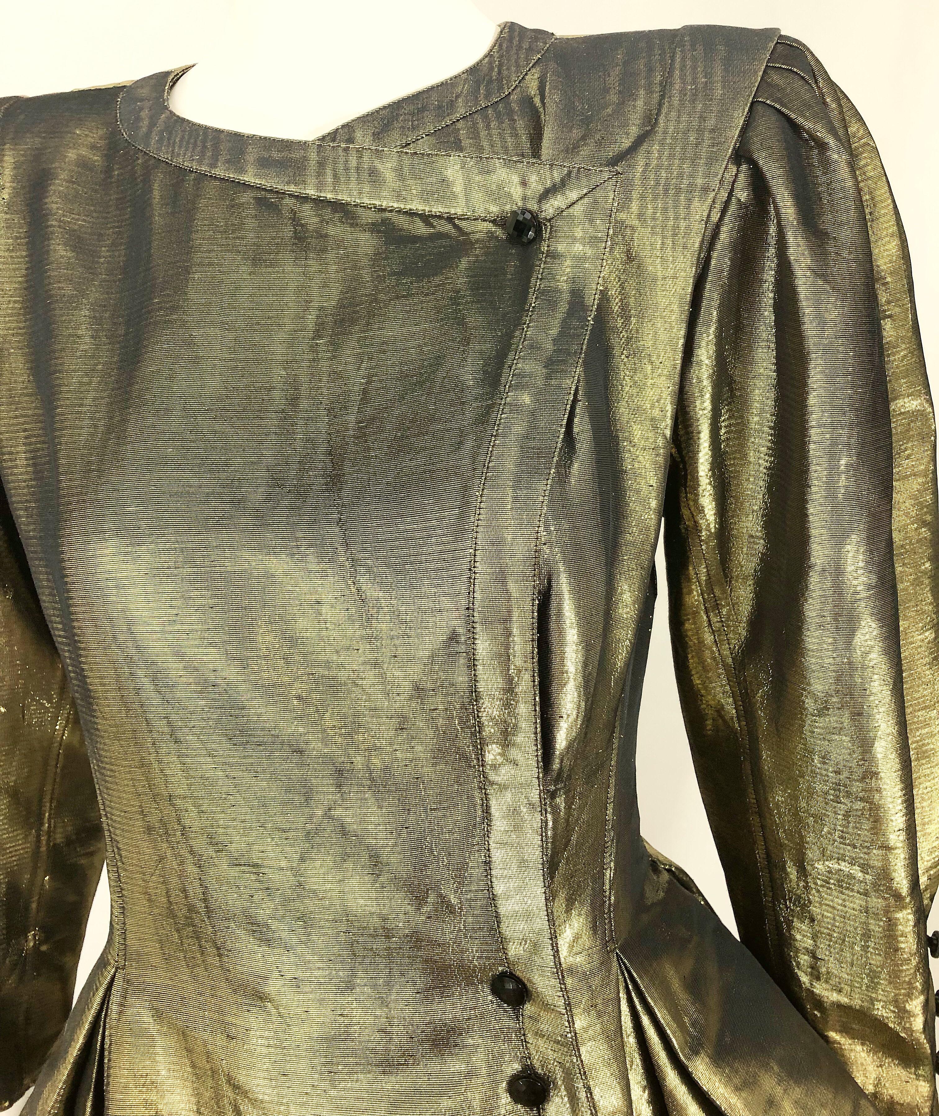 Women's Avant Garde Emanuel Ungaro 1980s Gold Silk Metallic Vintage Peplum 80s Jacket