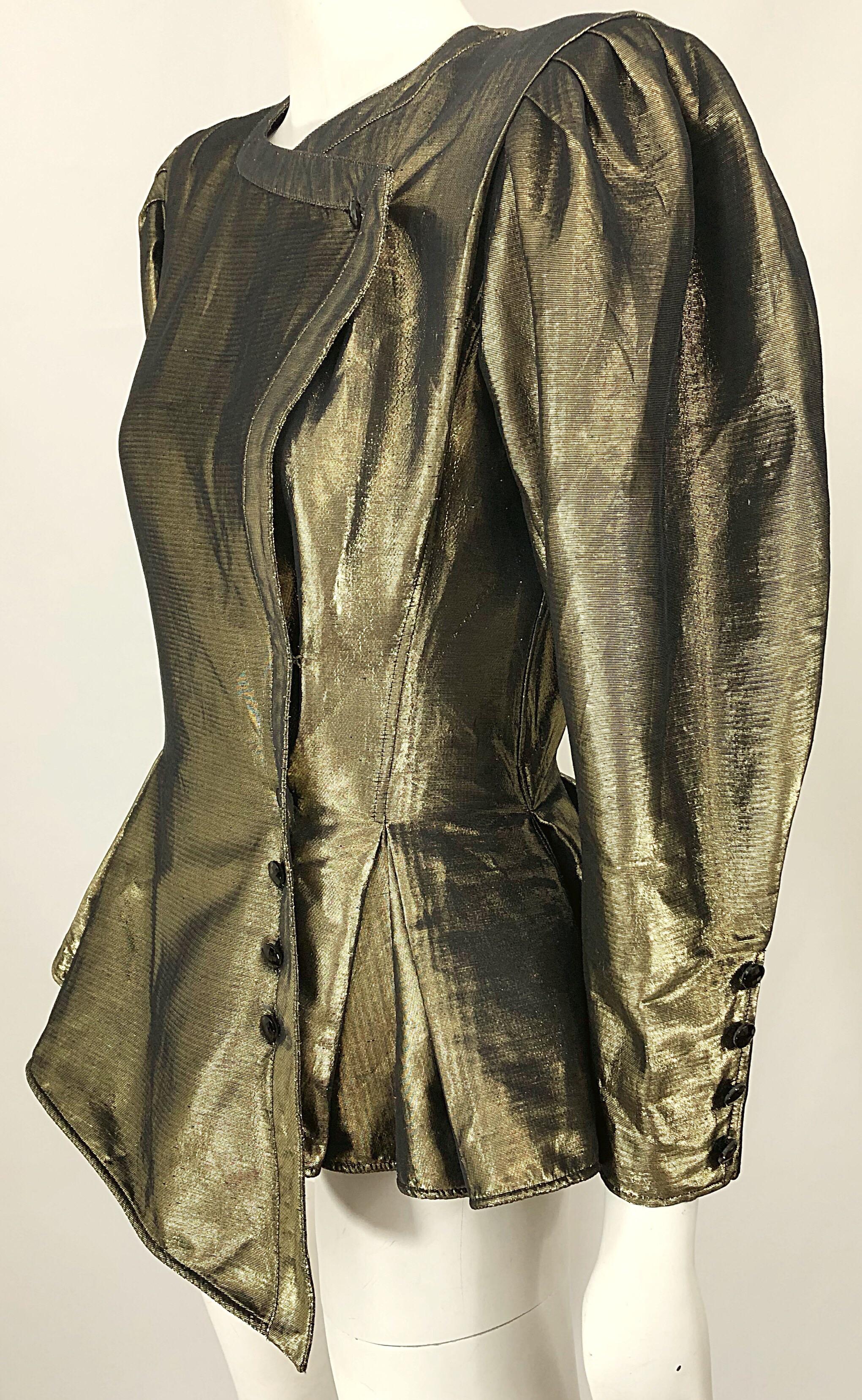 Avant Garde Emanuel Ungaro 1980s Gold Silk Metallic Vintage Peplum 80s Jacket 2