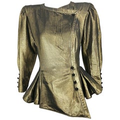 Avant Garde Emanuel Ungaro 1980s Gold Silk Metallic Vintage Peplum 80s Jacket