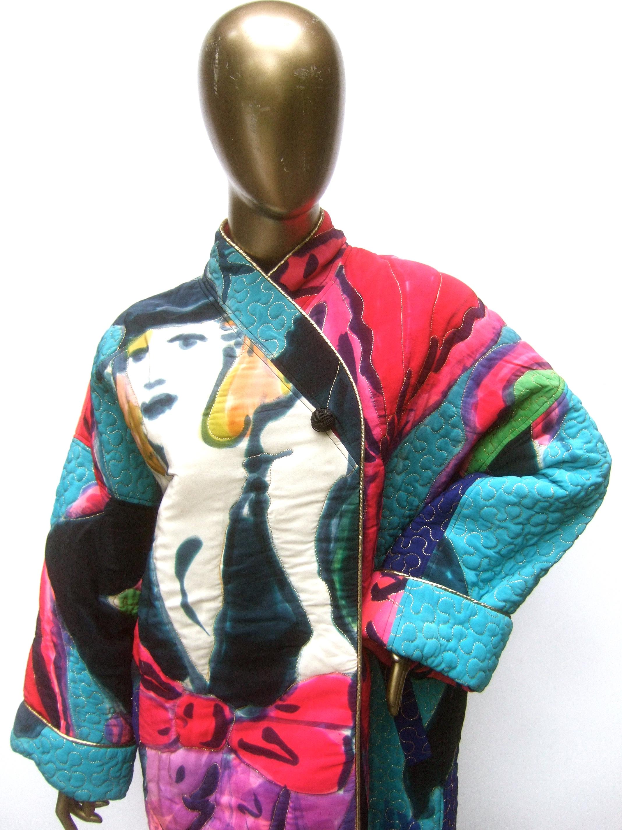 Avant-Garde Graphic Silk Quilted Print Artisan Jacket Bergdorf Goodman c 1980s  7