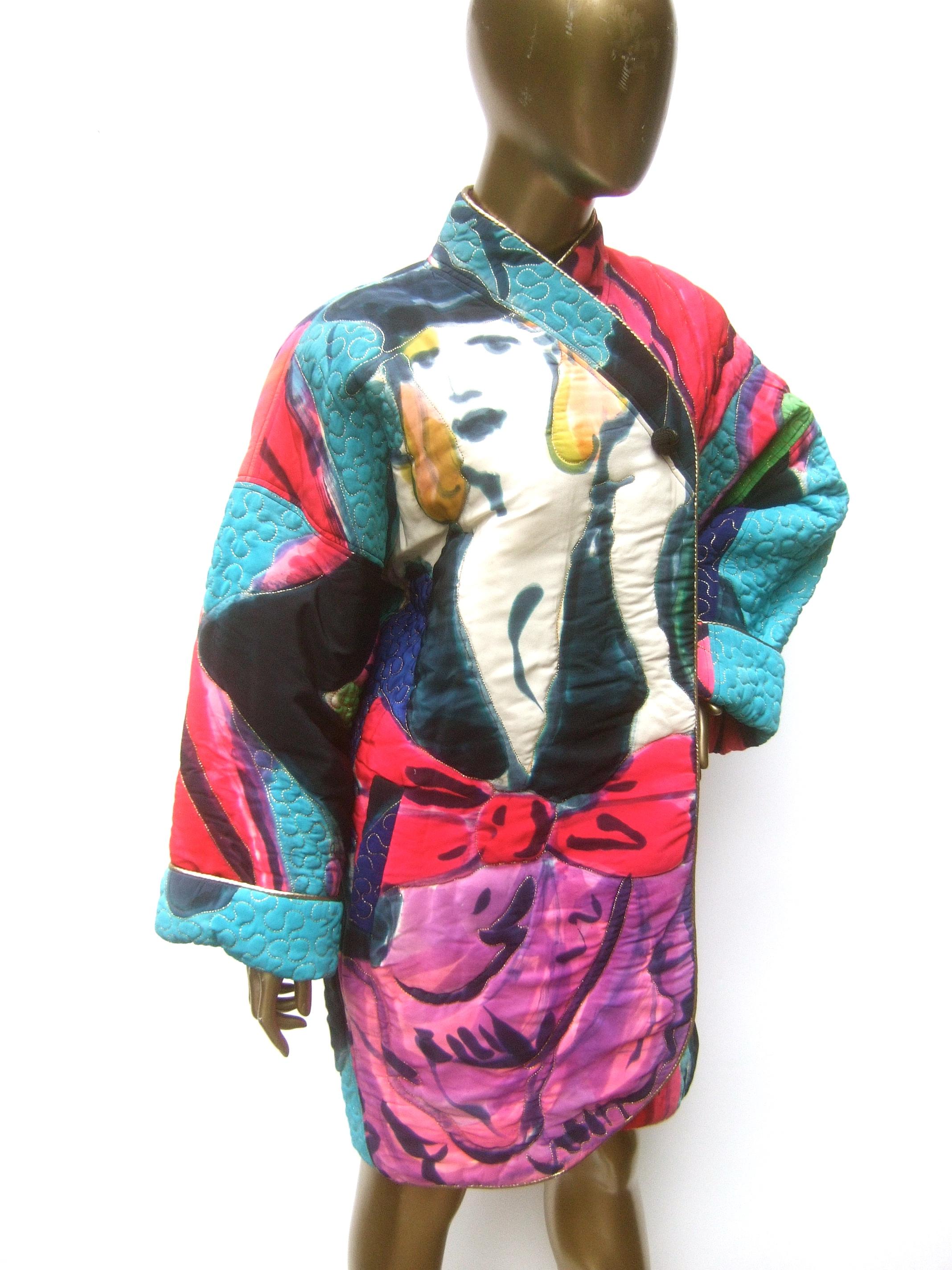 Avant-Garde Graphic Silk Quilted Print Artisan Jacket Bergdorf Goodman c 1980s  8