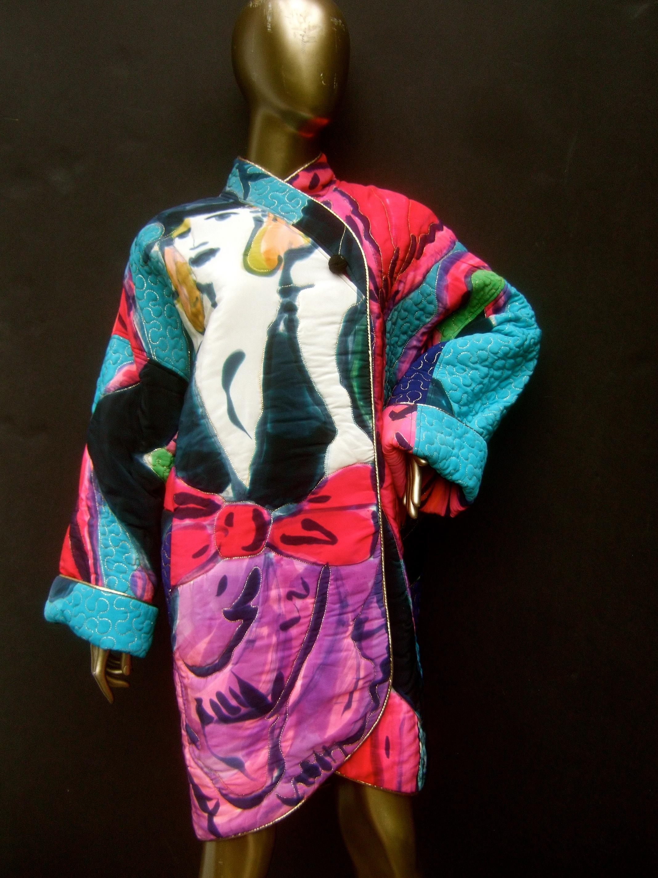 Avant-Garde Graphic Silk Quilted Print Artisan Jacket Bergdorf Goodman c 1980s  11