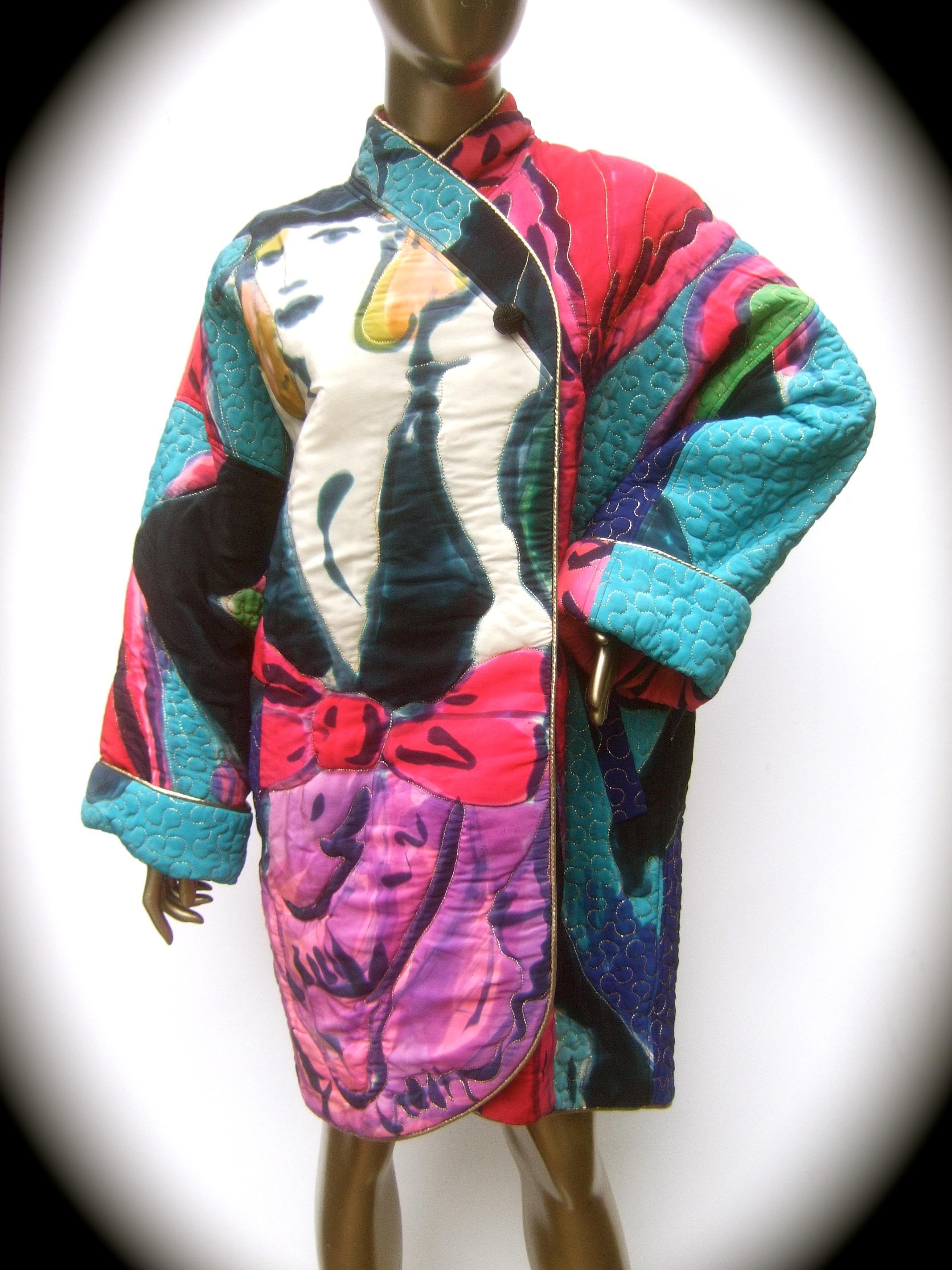 Avant-Garde Graphic Silk Quilted Print Artisan Jacket Bergdorf Goodman c 1980s  13