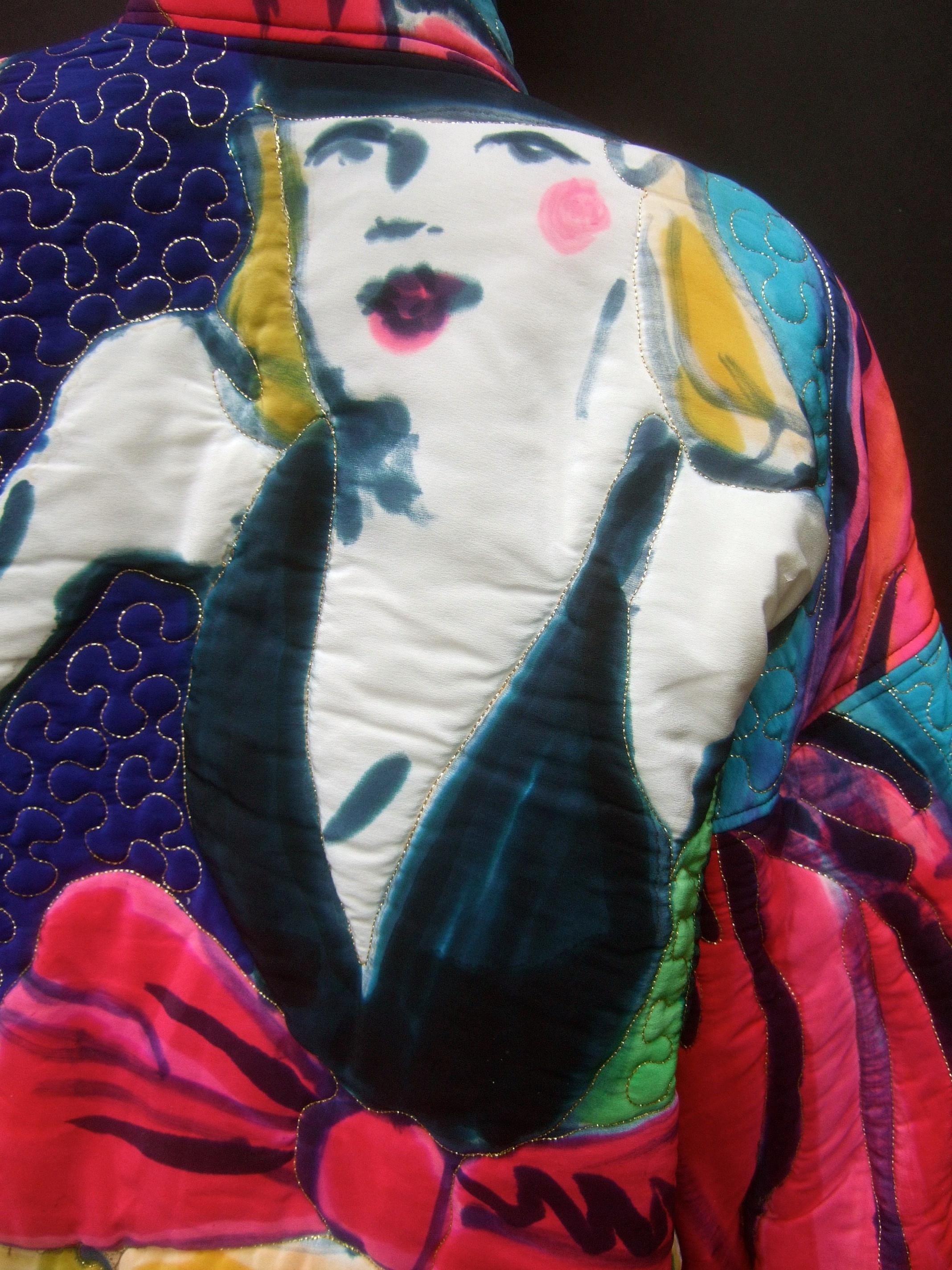 Avant-Garde Graphic Silk Quilted Print Artisan Jacket Bergdorf Goodman c 1980s  In Good Condition In University City, MO