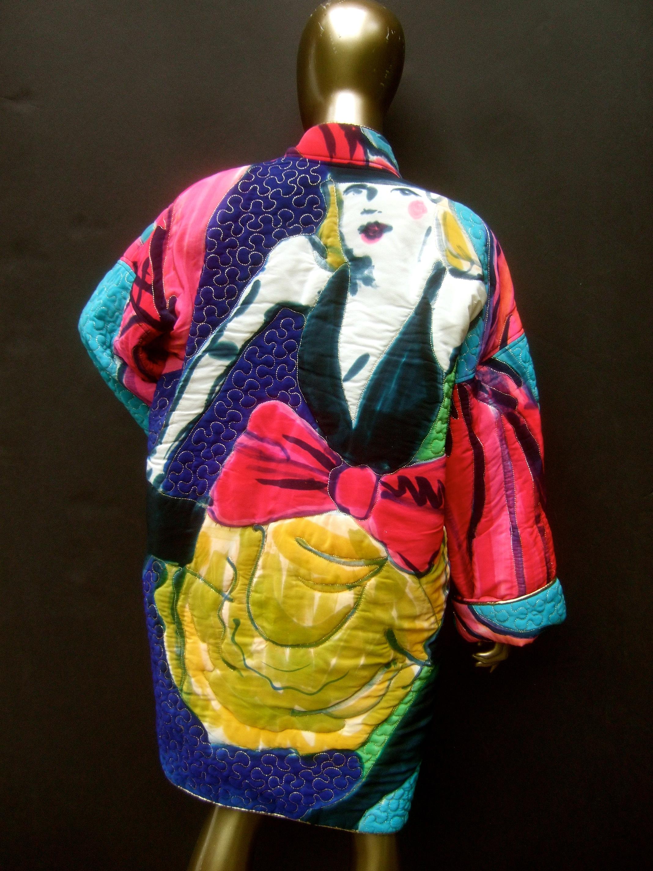 Women's Avant-Garde Graphic Silk Quilted Print Artisan Jacket Bergdorf Goodman c 1980s 