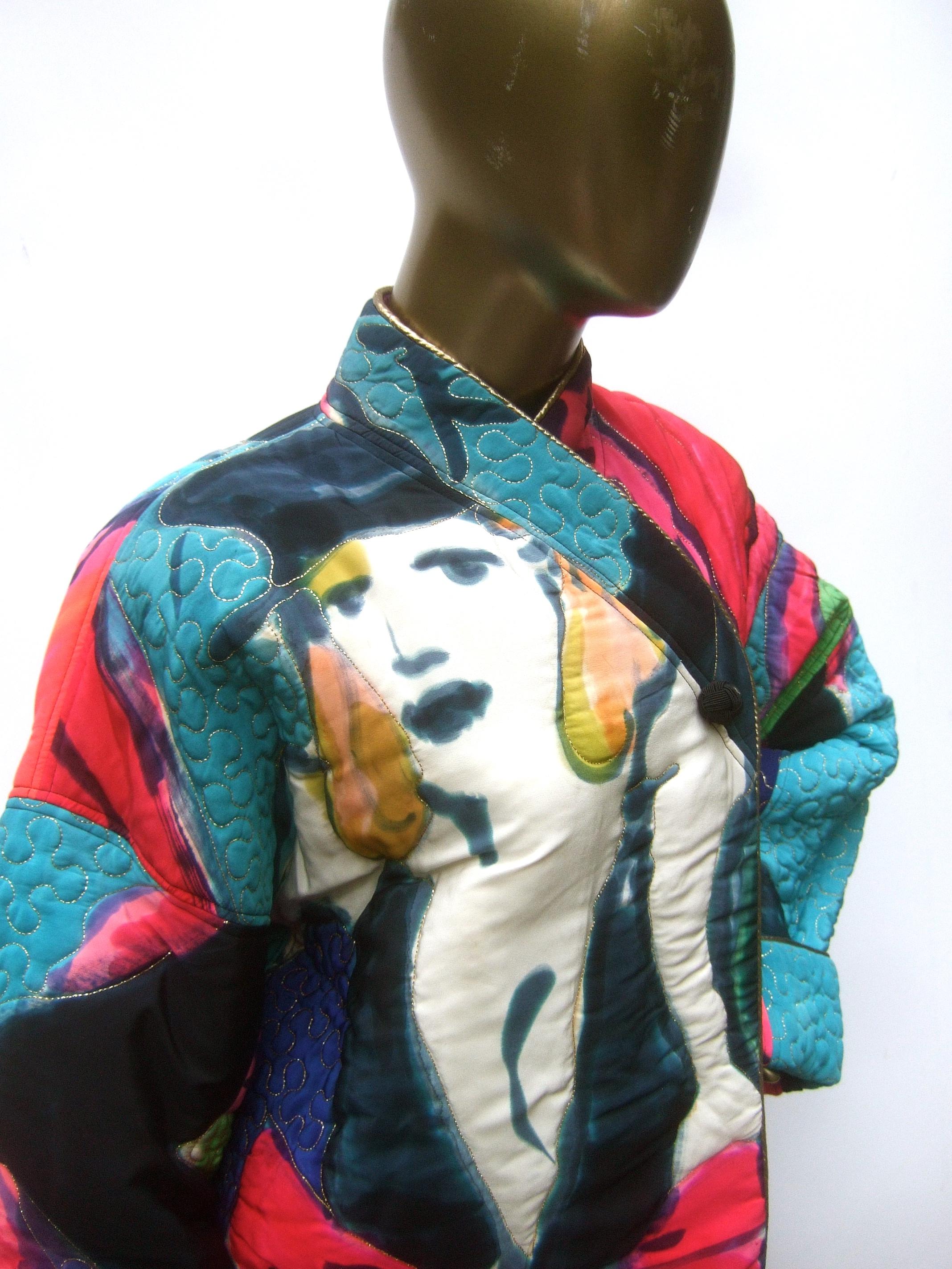 Avant-Garde Graphic Silk Quilted Print Artisan Jacket Bergdorf Goodman c 1980s  3