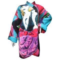 Avant-Garde Grafik Seide gesteppt Druck Artisan Jacke Bergdorf Goodman c 1980s