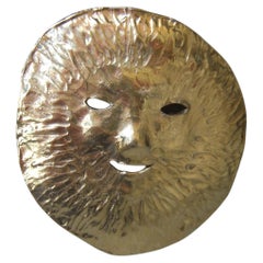 Avant-garde Large Gilt Metal Face Brooch Designed by Robert Goossens c 1990s