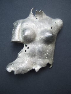 Avant-garde Large Scale Silver Matte Tone Metal Roman Style Torso Brooch c 1980s