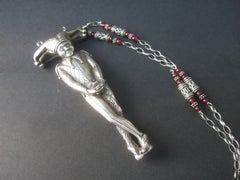 Avant-garde Massive Sterling Silver Figural Pendant Necklace c 1980s