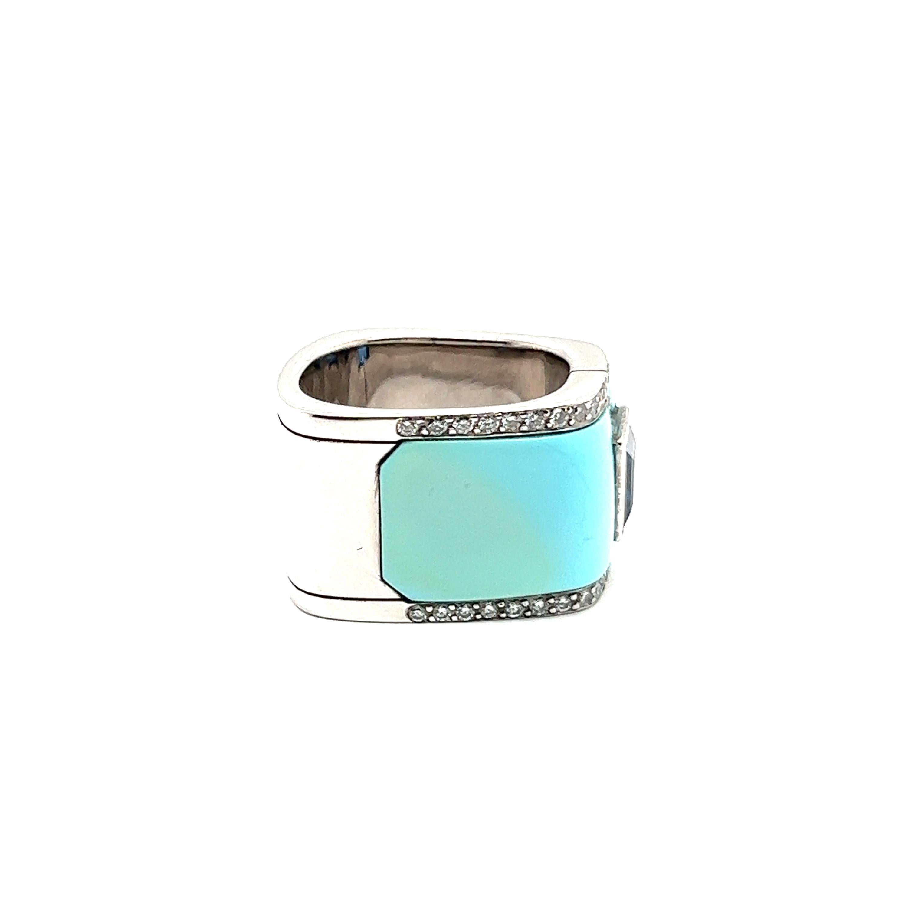 Avant-garde Ring with Sapphire, Turquoise & Diamonds in White Gold by Binder  For Sale 3