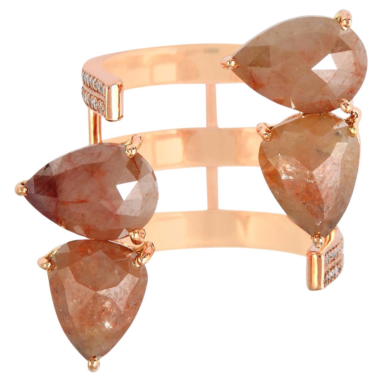 Avant-Garde Rose Gold Multiband Ring with Pear-Cut Diamonds For Sale