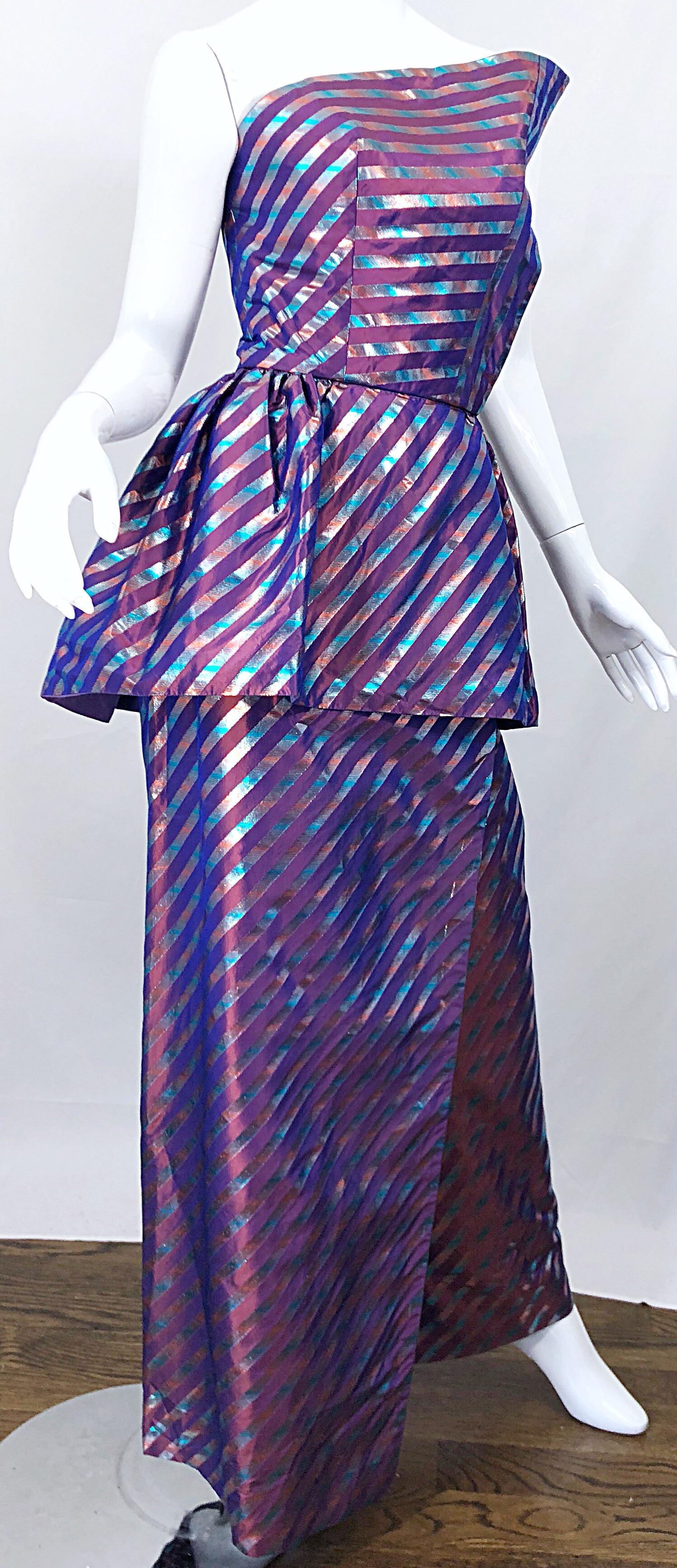 Avant Garde Ruben Parnis 1980s Sz 8 / 10 Vintage One Shoulder Prurple Silk Gown For Sale 1