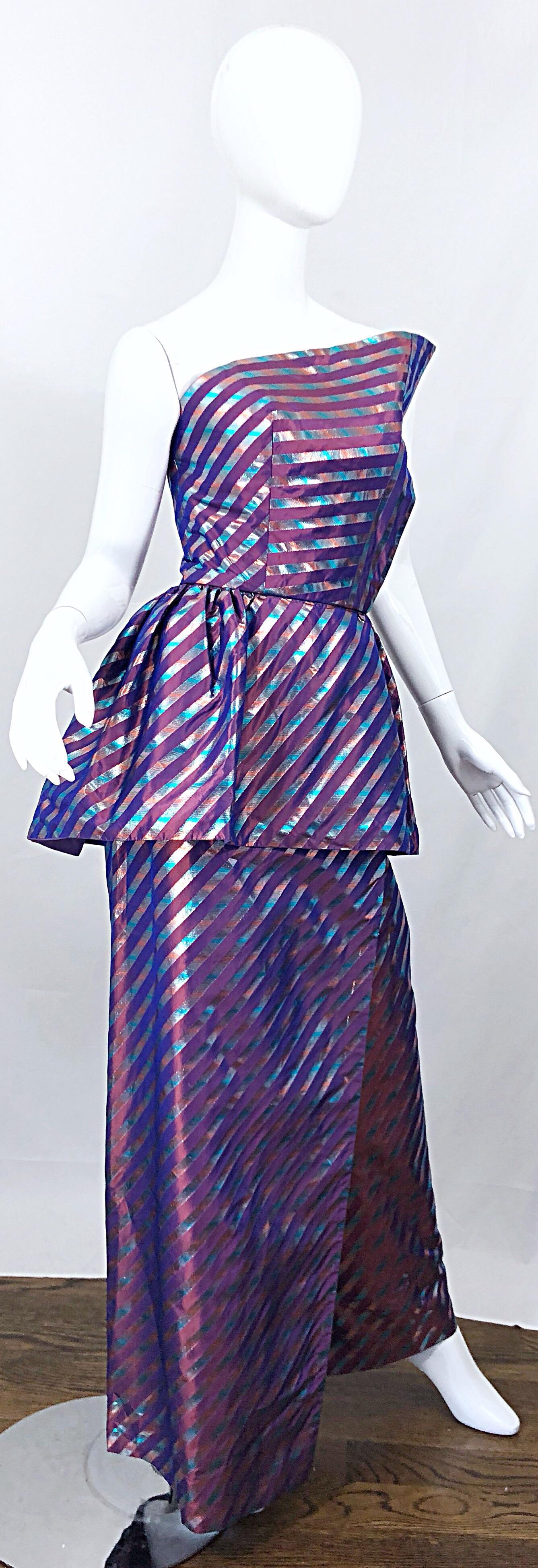 Avant Garde Ruben Parnis 1980s Sz 8 Vintage One Shoulder Prurple Silk Gown For Sale 6