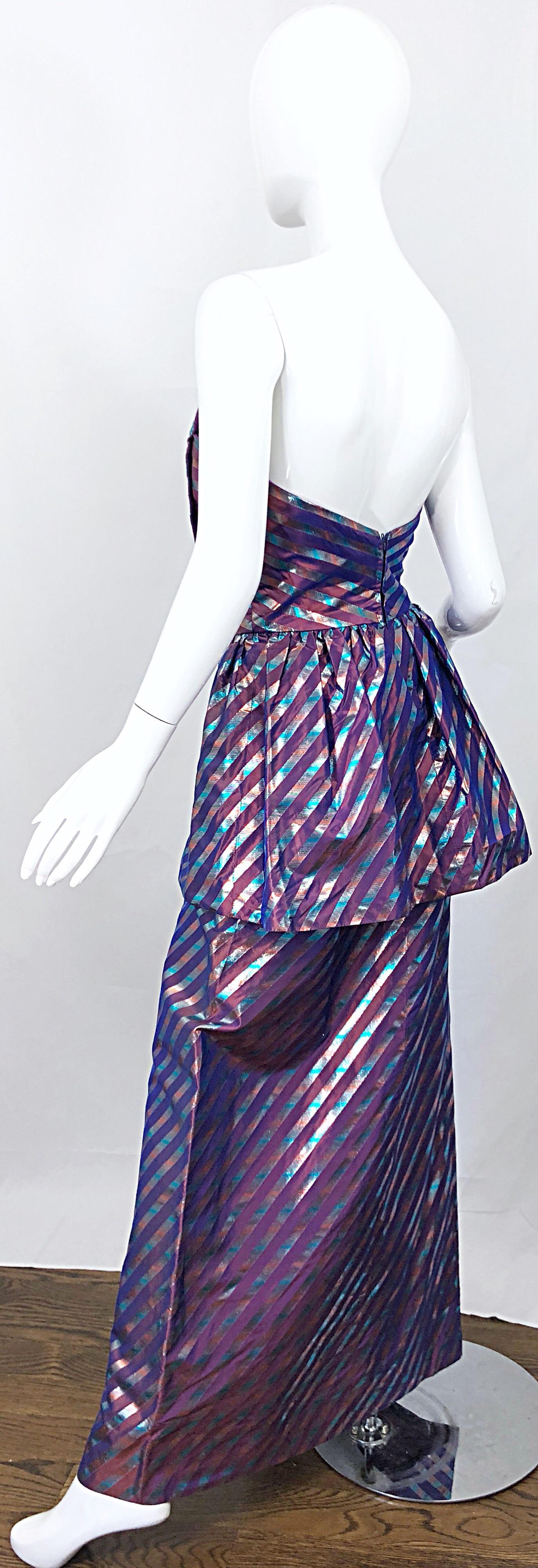 Avant Garde Ruben Parnis 1980s Sz 8 Vintage One Shoulder Prurple Silk Gown For Sale 9