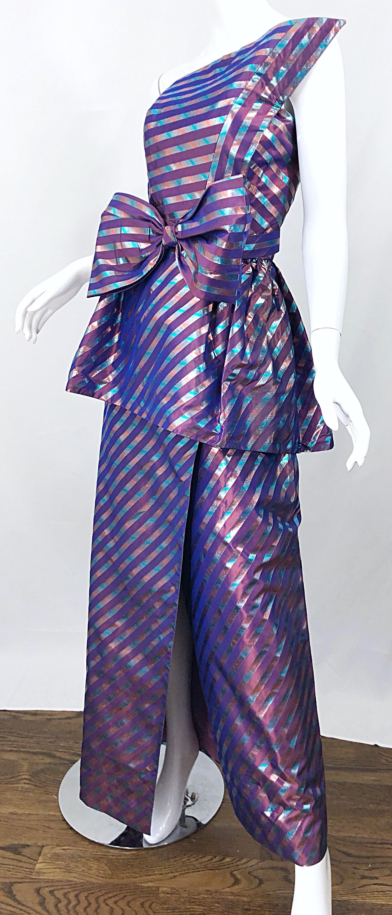 Avant Garde Ruben Parnis 1980s Sz 8 Vintage One Shoulder Prurple Silk Gown For Sale 10