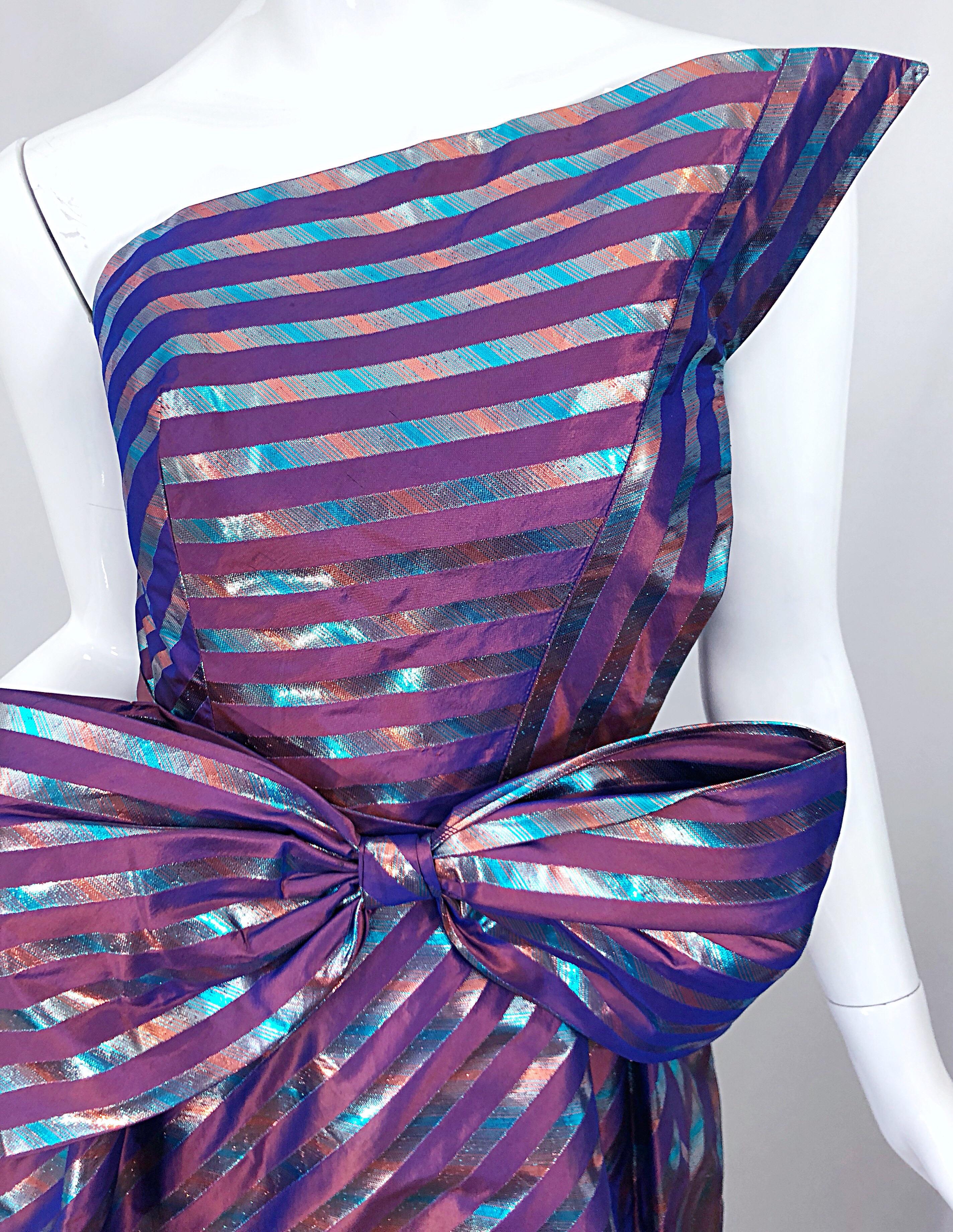 Avant Garde Ruben Parnis 1980s Sz 8 Vintage One Shoulder Prurple Silk Gown In Excellent Condition For Sale In San Diego, CA